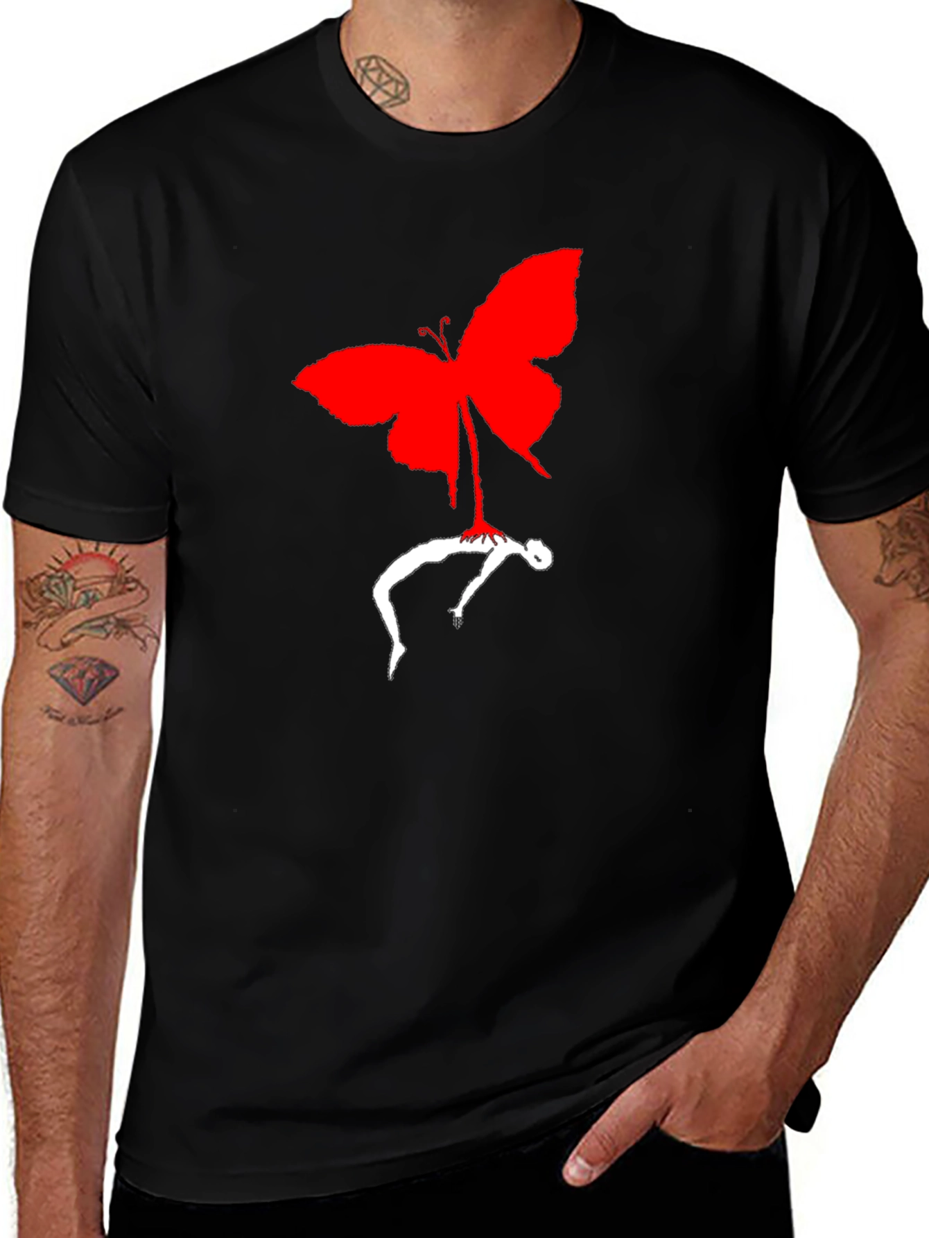 Butterfly Silhouette Graphic Tee - Black