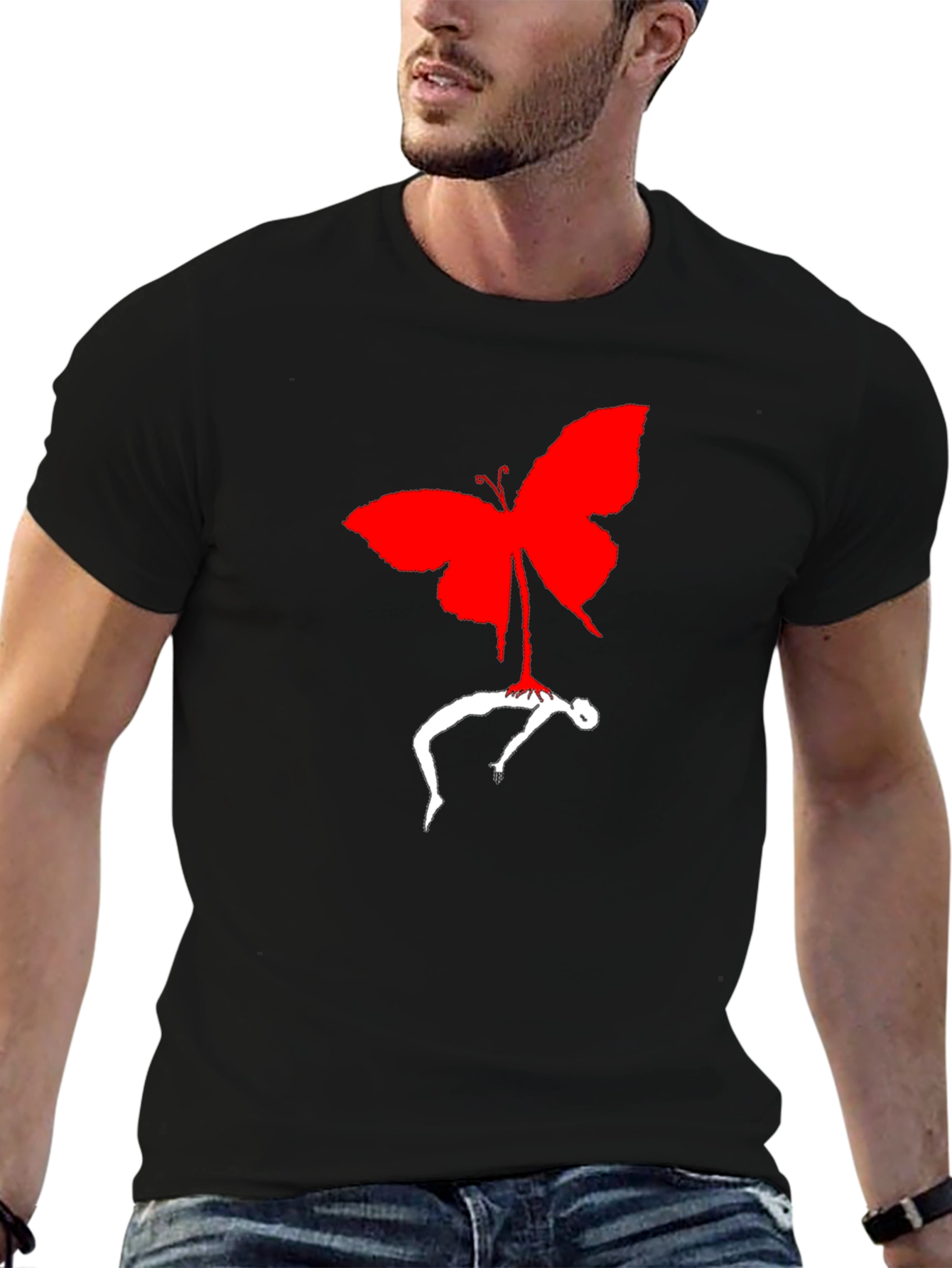Butterfly Silhouette Graphic Tee - Black