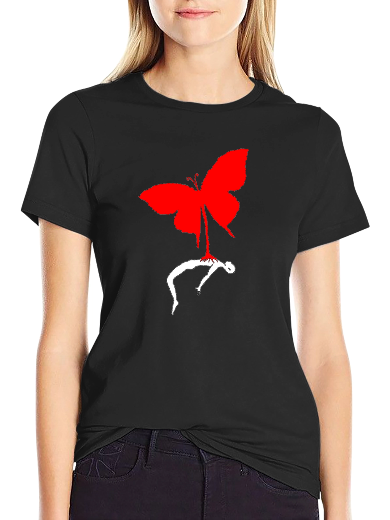 Butterfly Silhouette Graphic Tee - Black