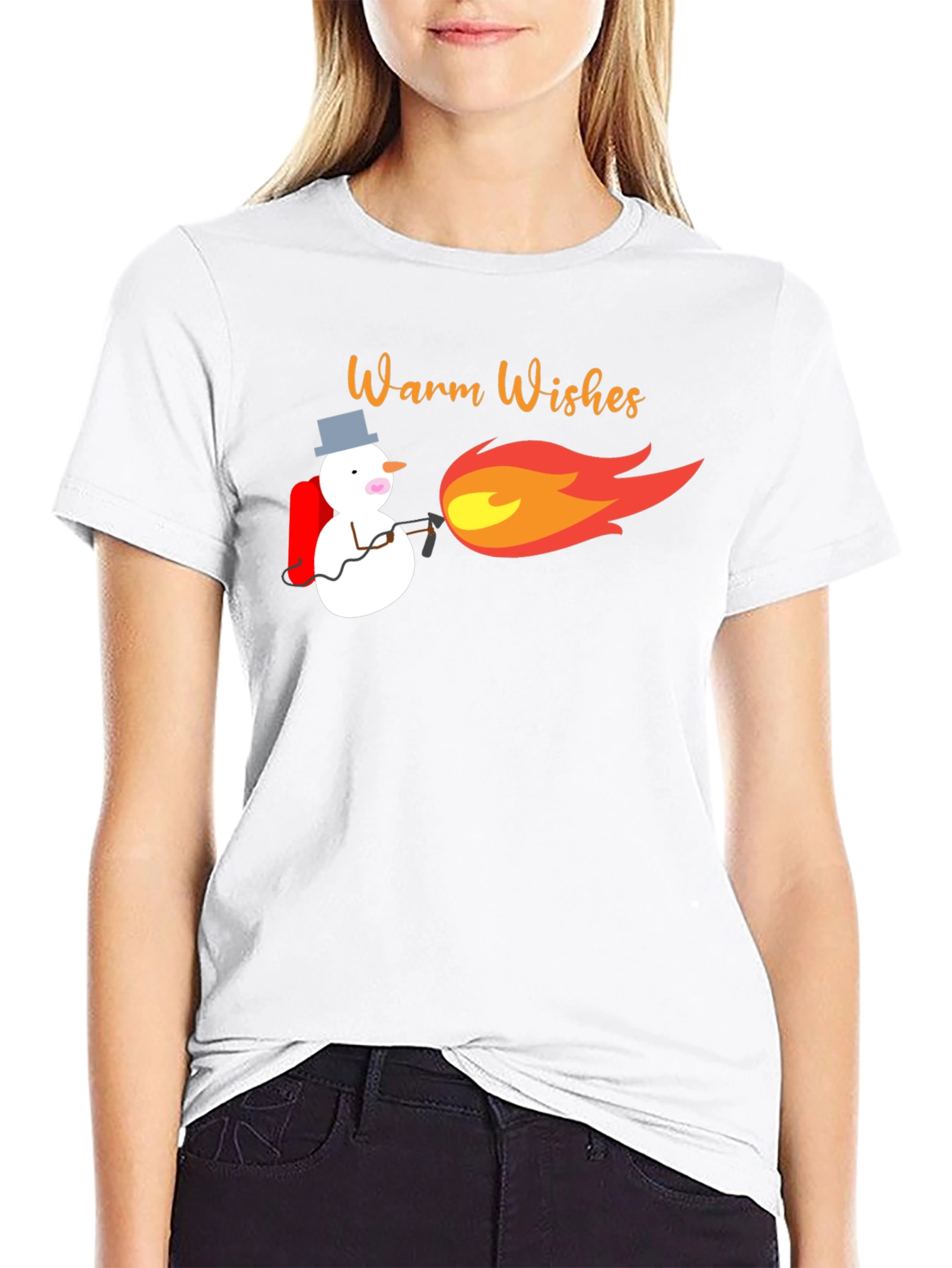 Warm Wishes Snowman Blowtorch Black T-Shirt
