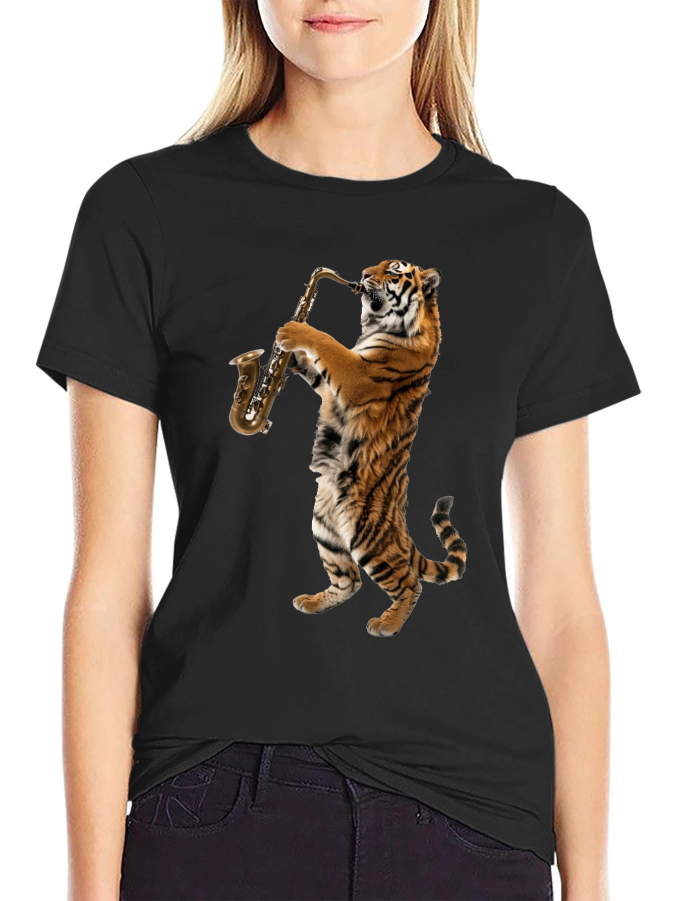 Tiger Saxophone Graphic T-Shirt - Cool Animal Tee