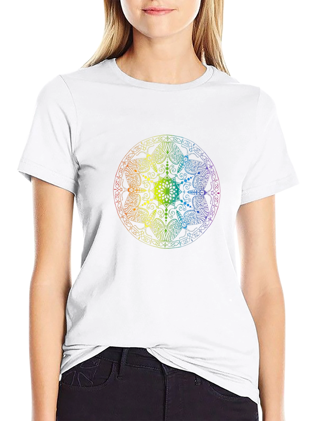 Rainbow Mandala Graphic Black T-Shirt