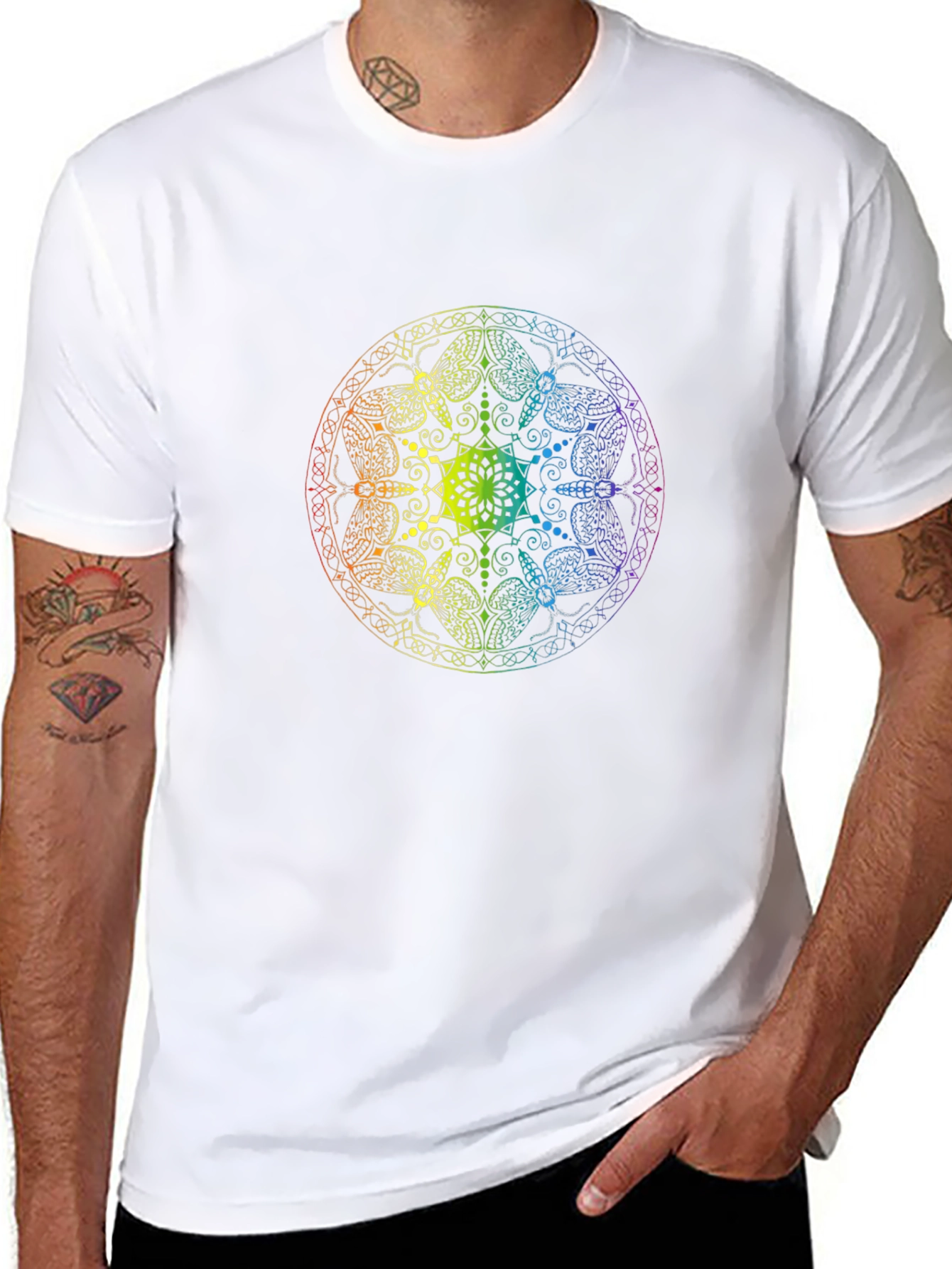 Rainbow Mandala Graphic Black T-Shirt