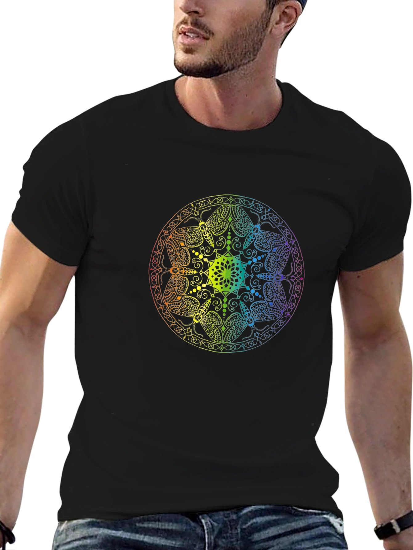 Rainbow Mandala Graphic Black T-Shirt