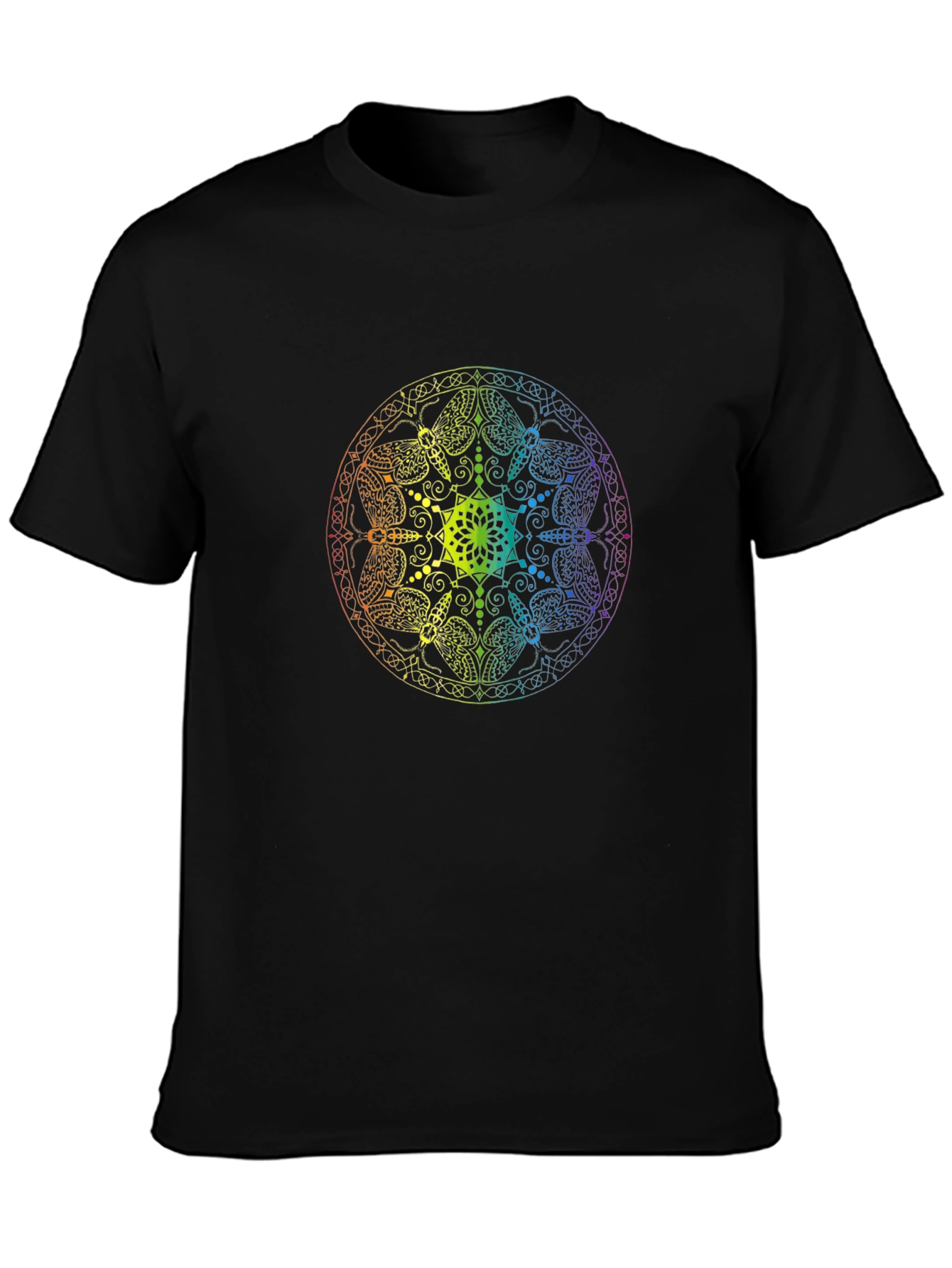 Rainbow Mandala Graphic Black T-Shirt