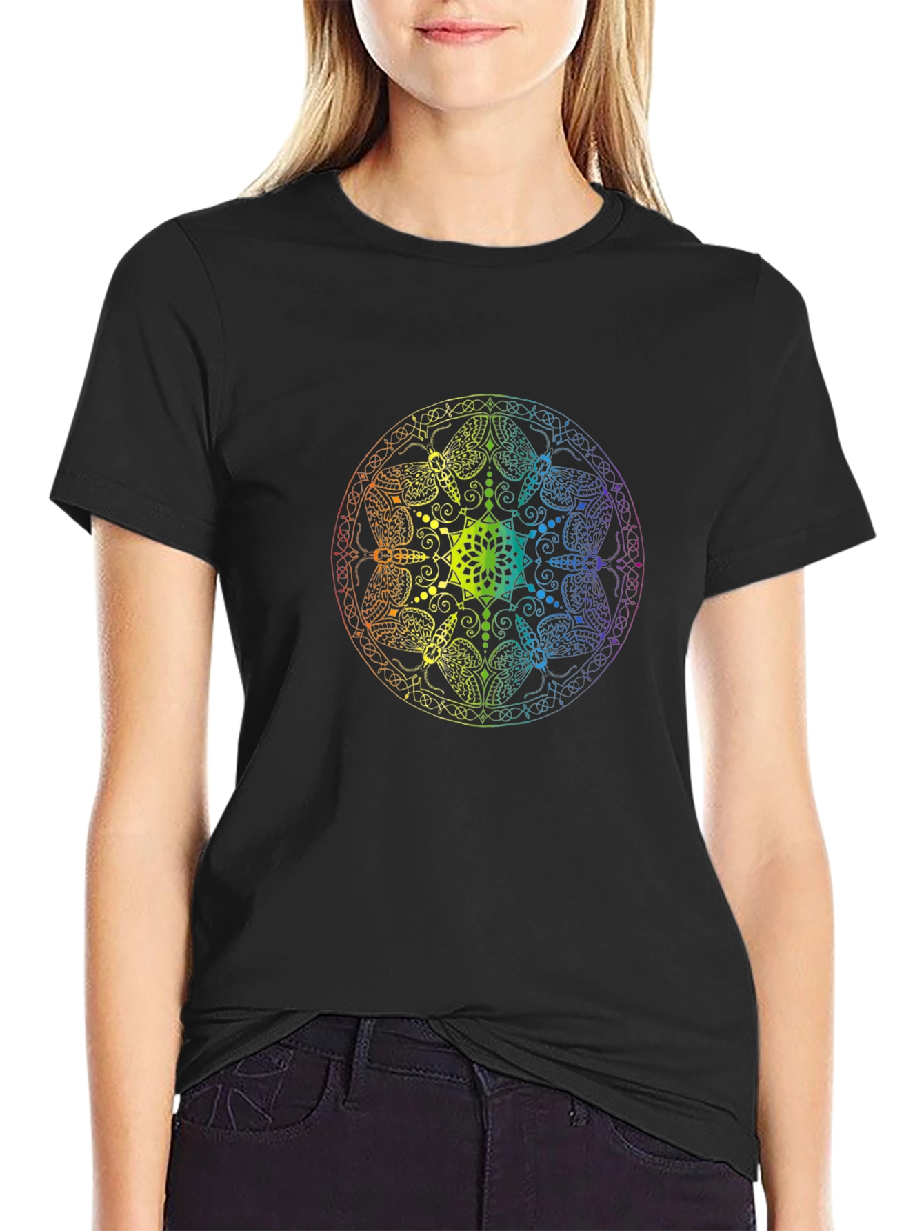 Rainbow Mandala Graphic Black T-Shirt