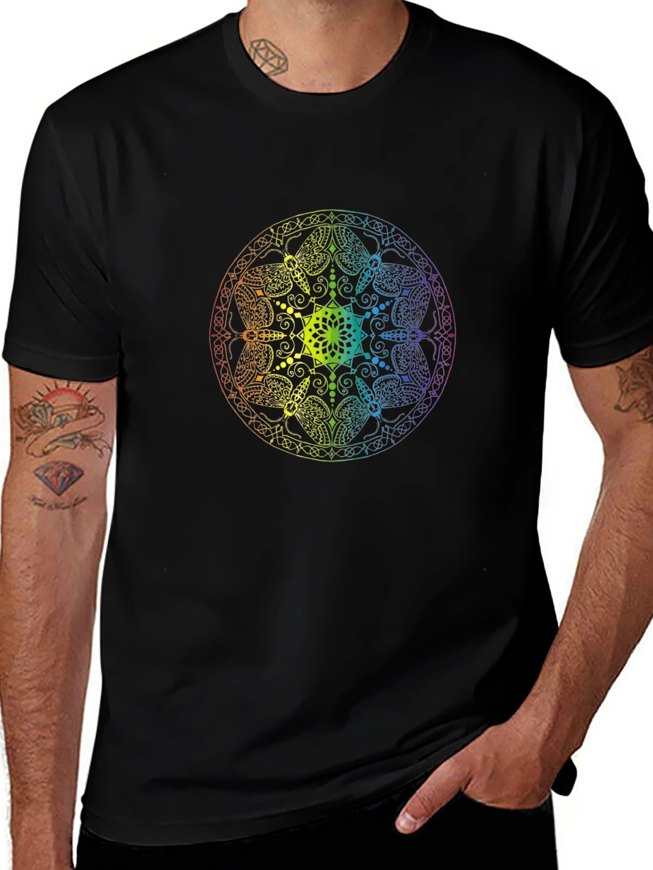 Rainbow Mandala Graphic Black T-Shirt
