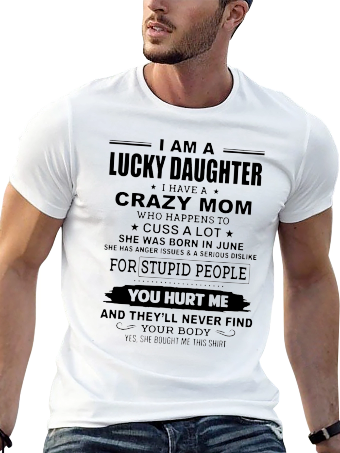 Lucky Daughter Crazy Mom Graphic T-Shirt