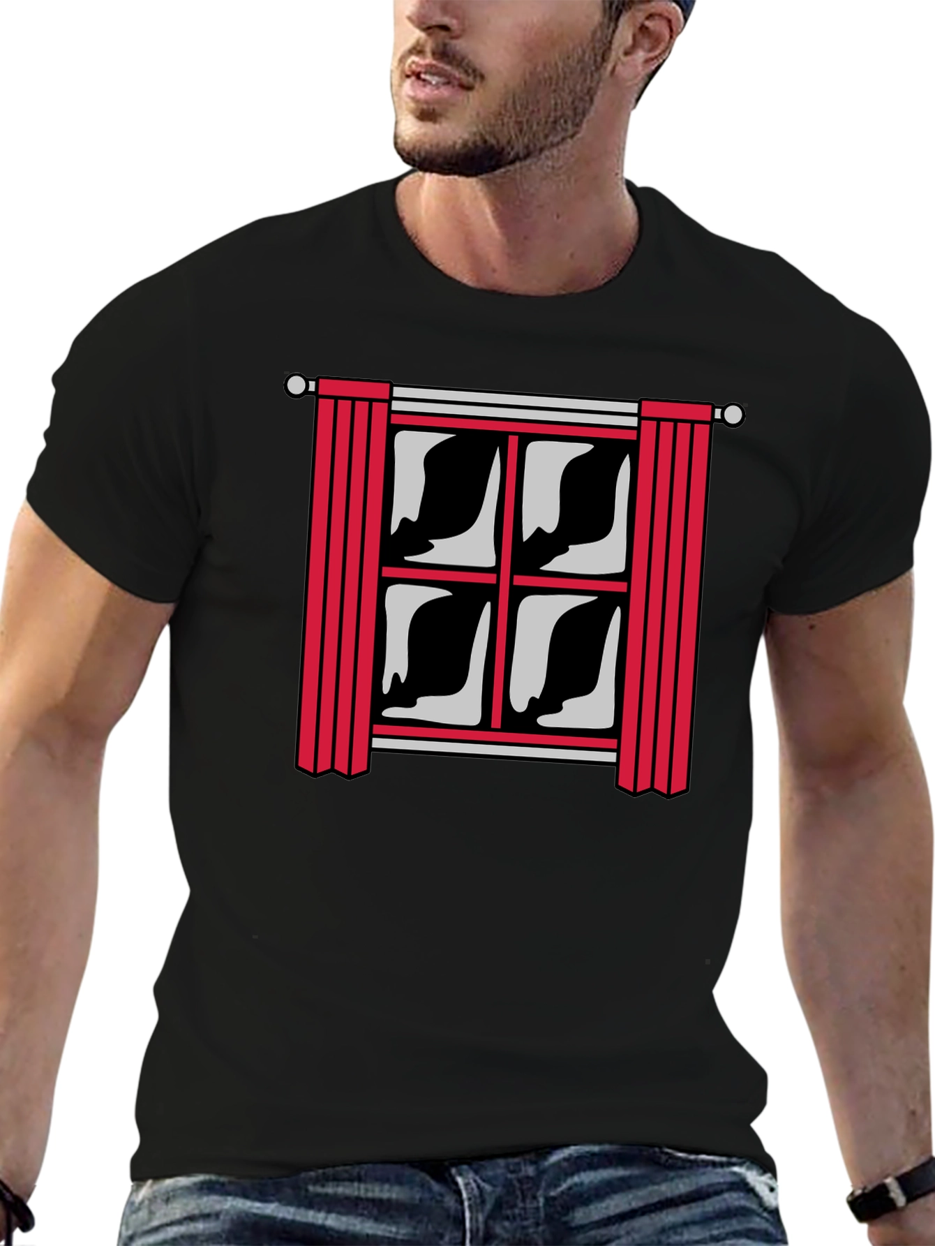 Window Graphic Print Mens Black T-Shirt