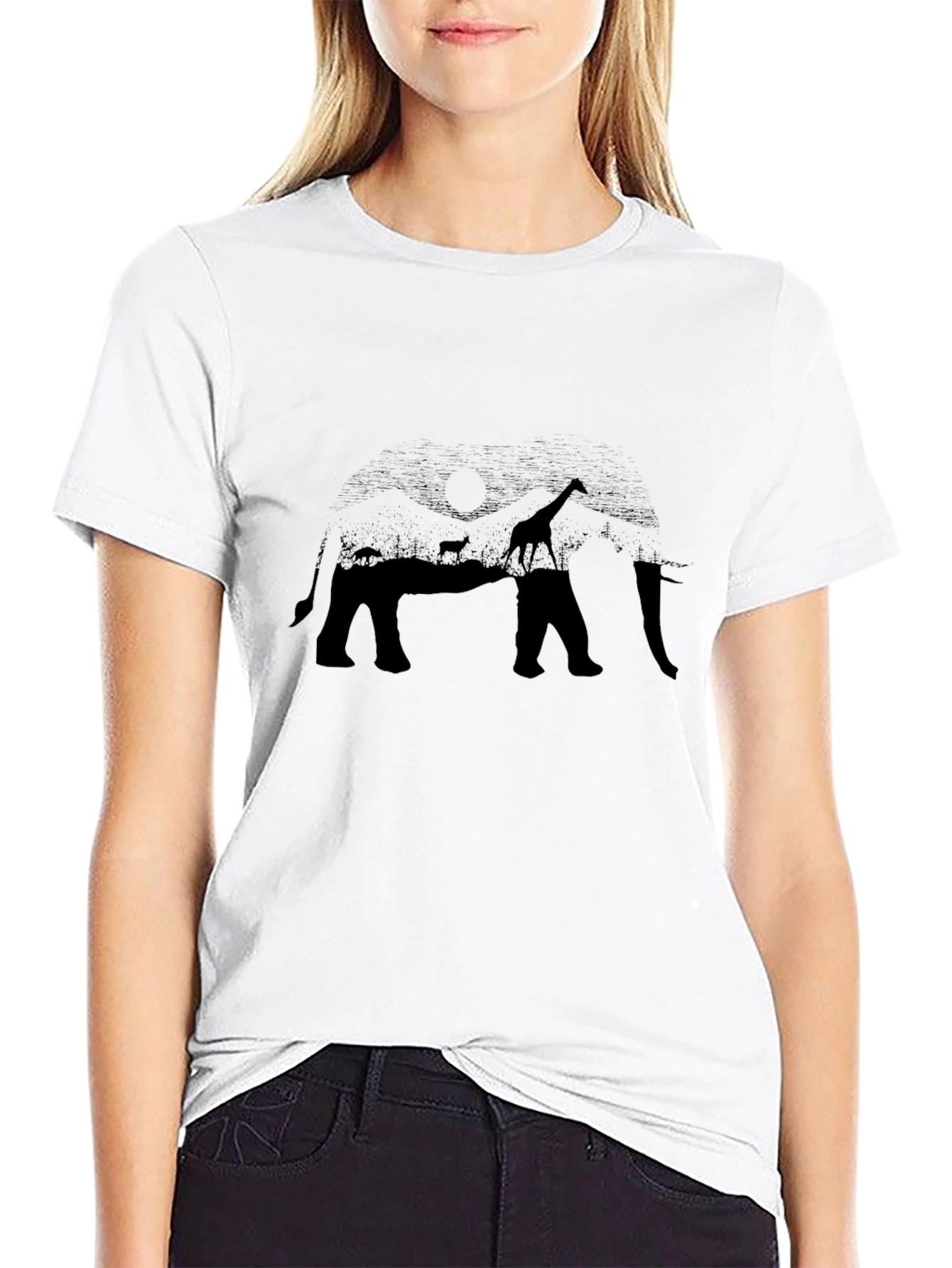Elephant Silhouette Graphic Tee - Black