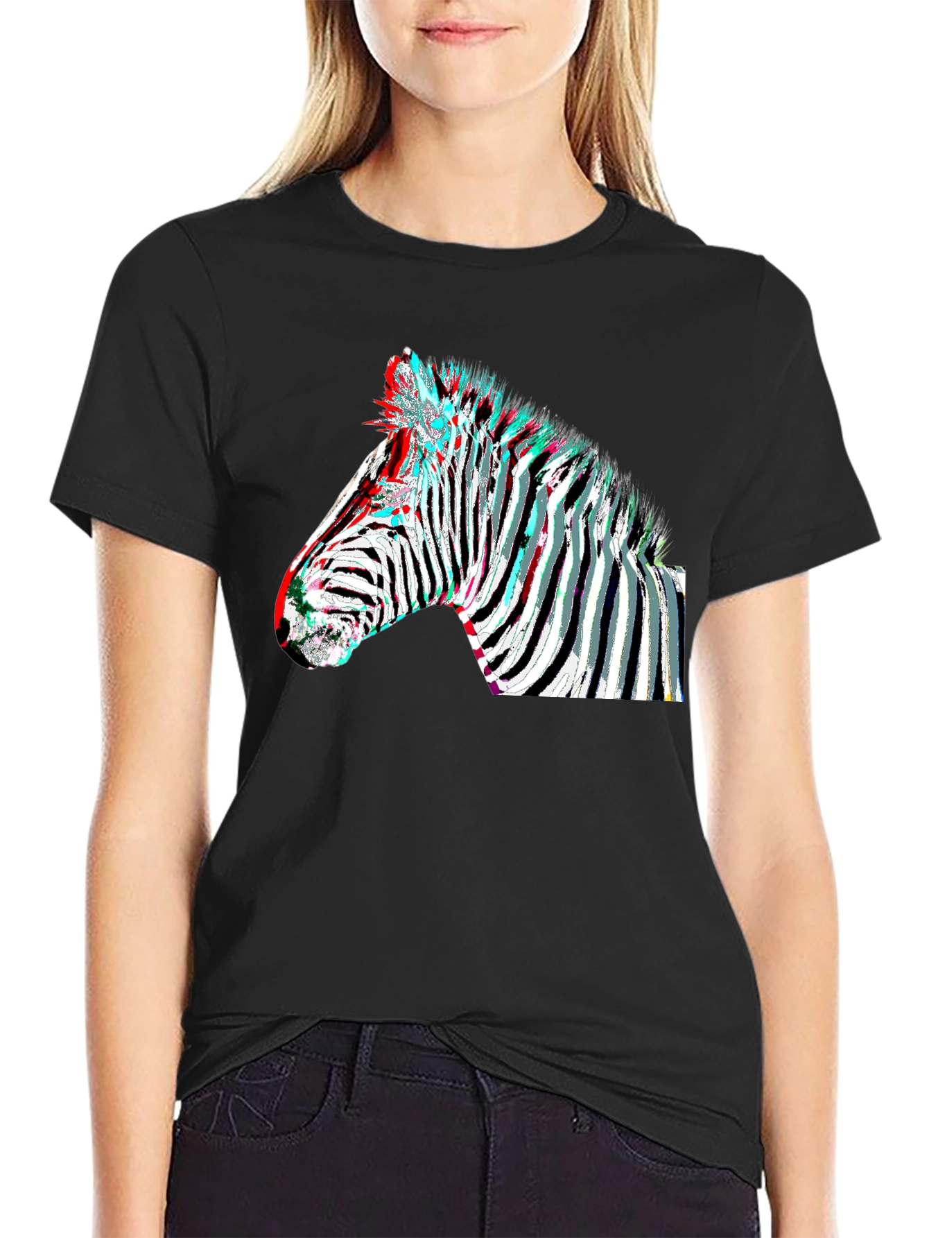 Zebra Glitch Graphic Tee - Modern Animal Print