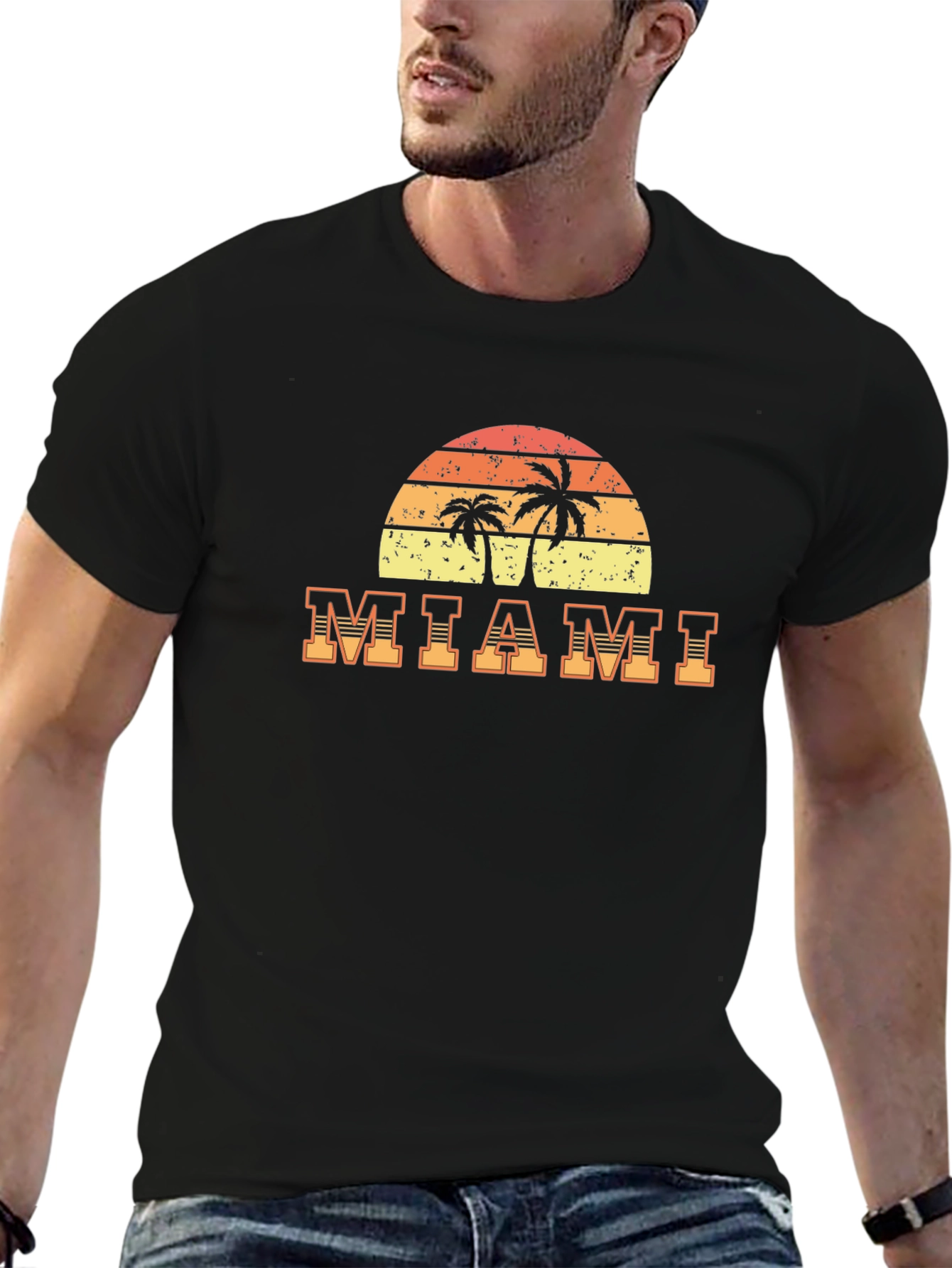Miami Palm Tree Sunset Graphic T-Shirt