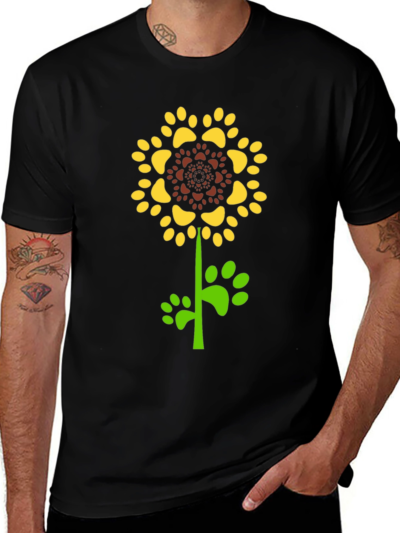 Paw Print Sunflower Black T-Shirt