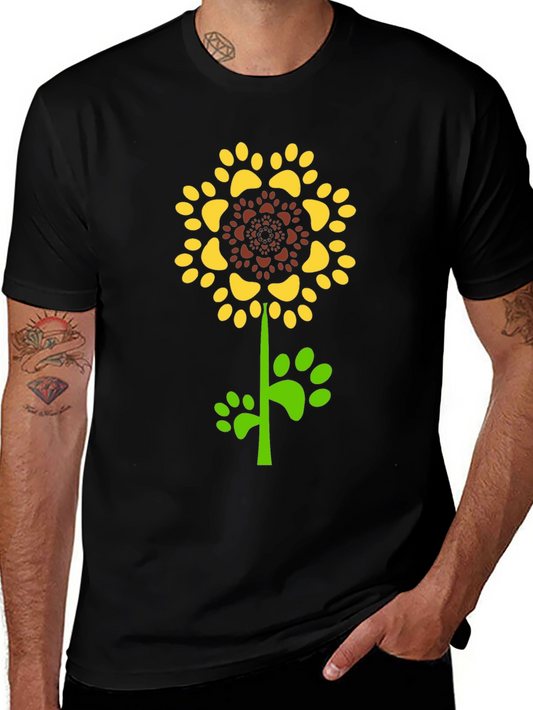 Paw Print Sunflower Black T-Shirt