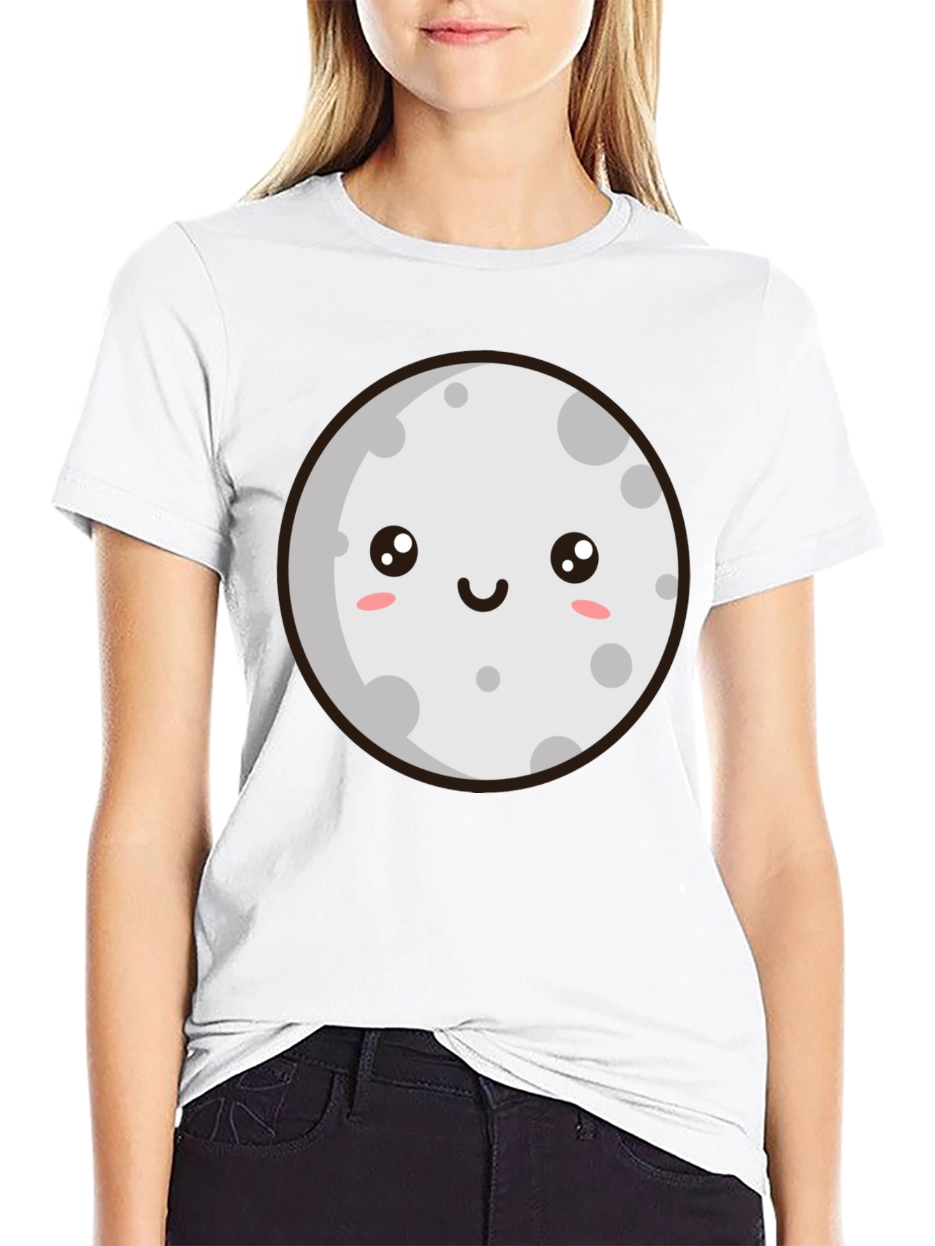 Cute Moon Graphic Tee - Black Unisex T-Shirt