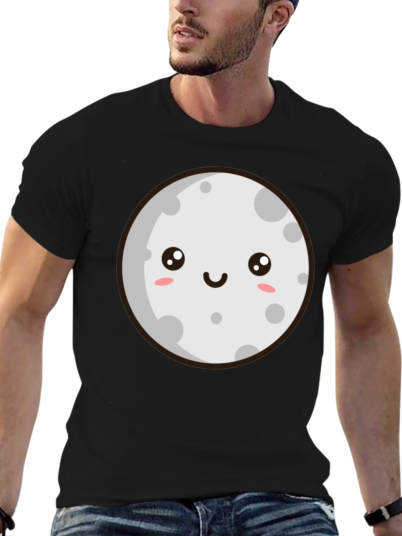 Cute Moon Graphic Tee - Black Unisex T-Shirt