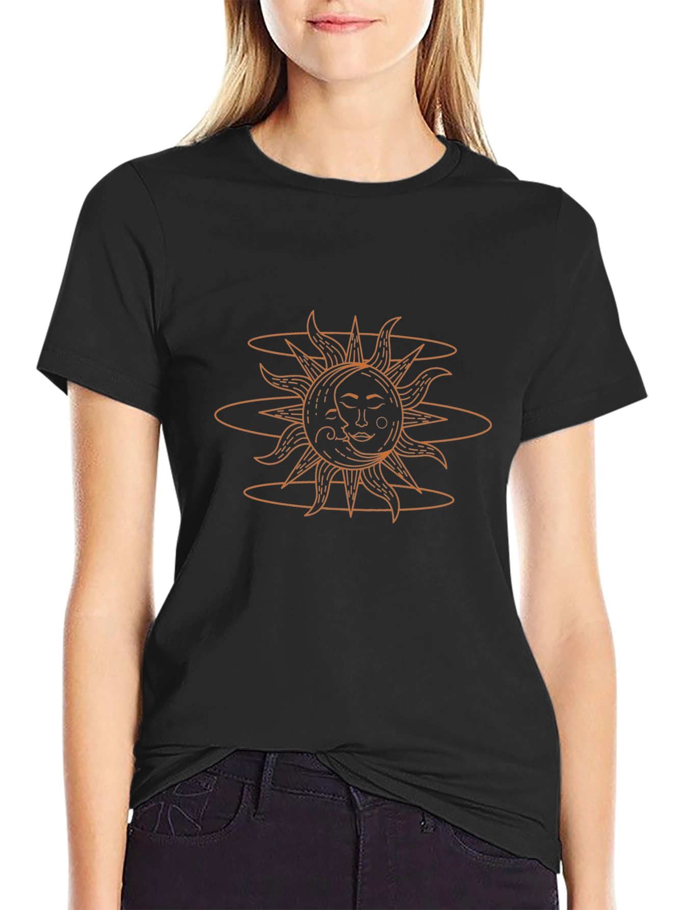 Celestial Sun & Moon Graphic Tee - Black