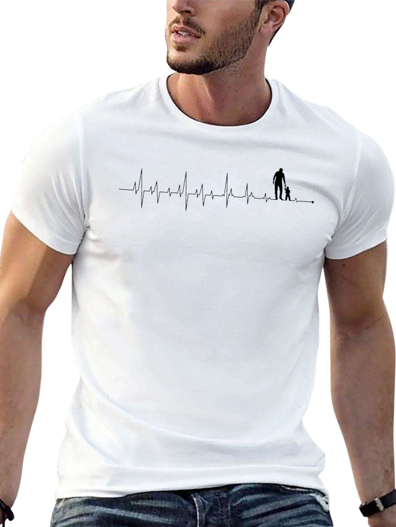 Dad & Son Heartbeat Graphic Tee - Black