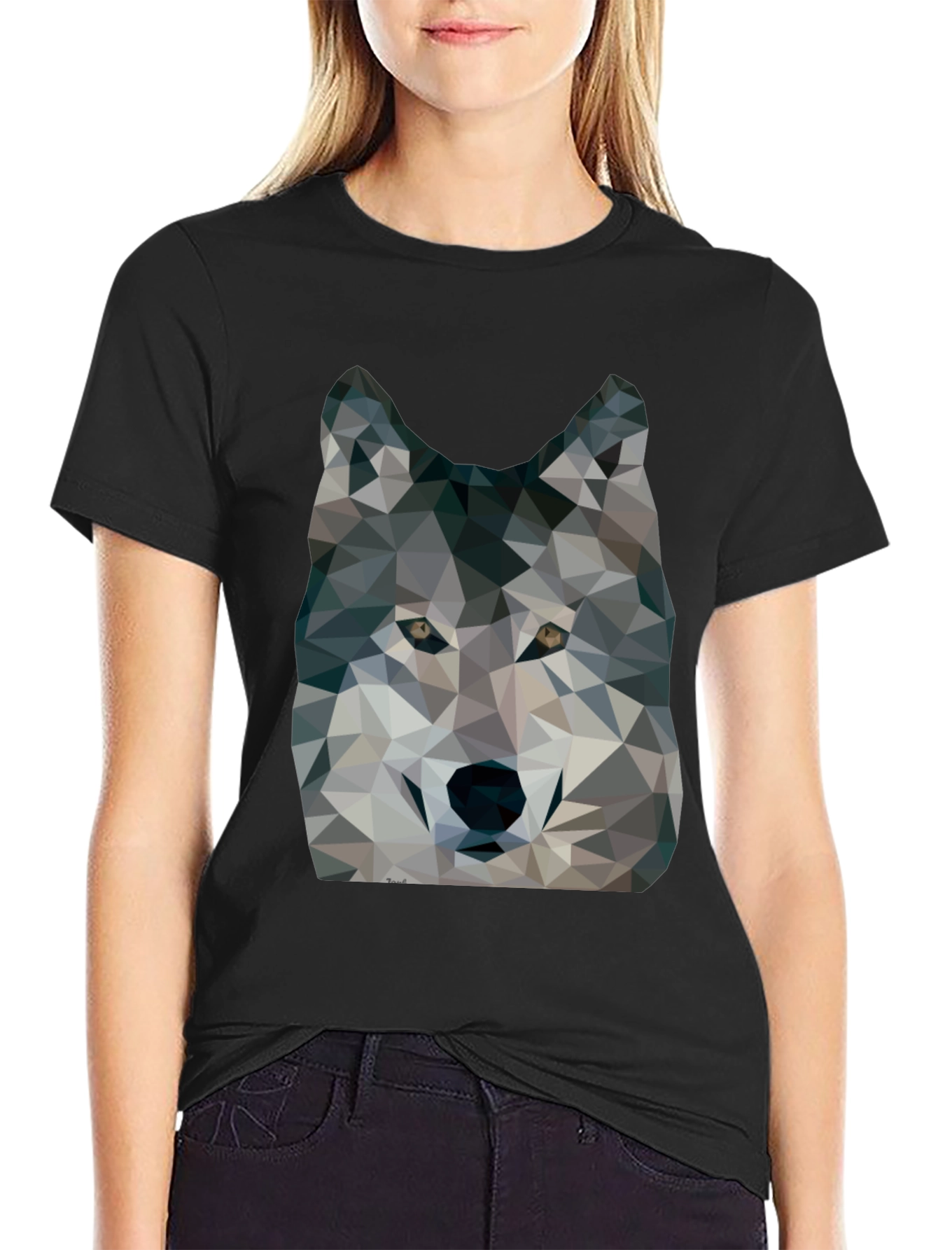 Geometric Wolf Graphic Mens Black T-Shirt