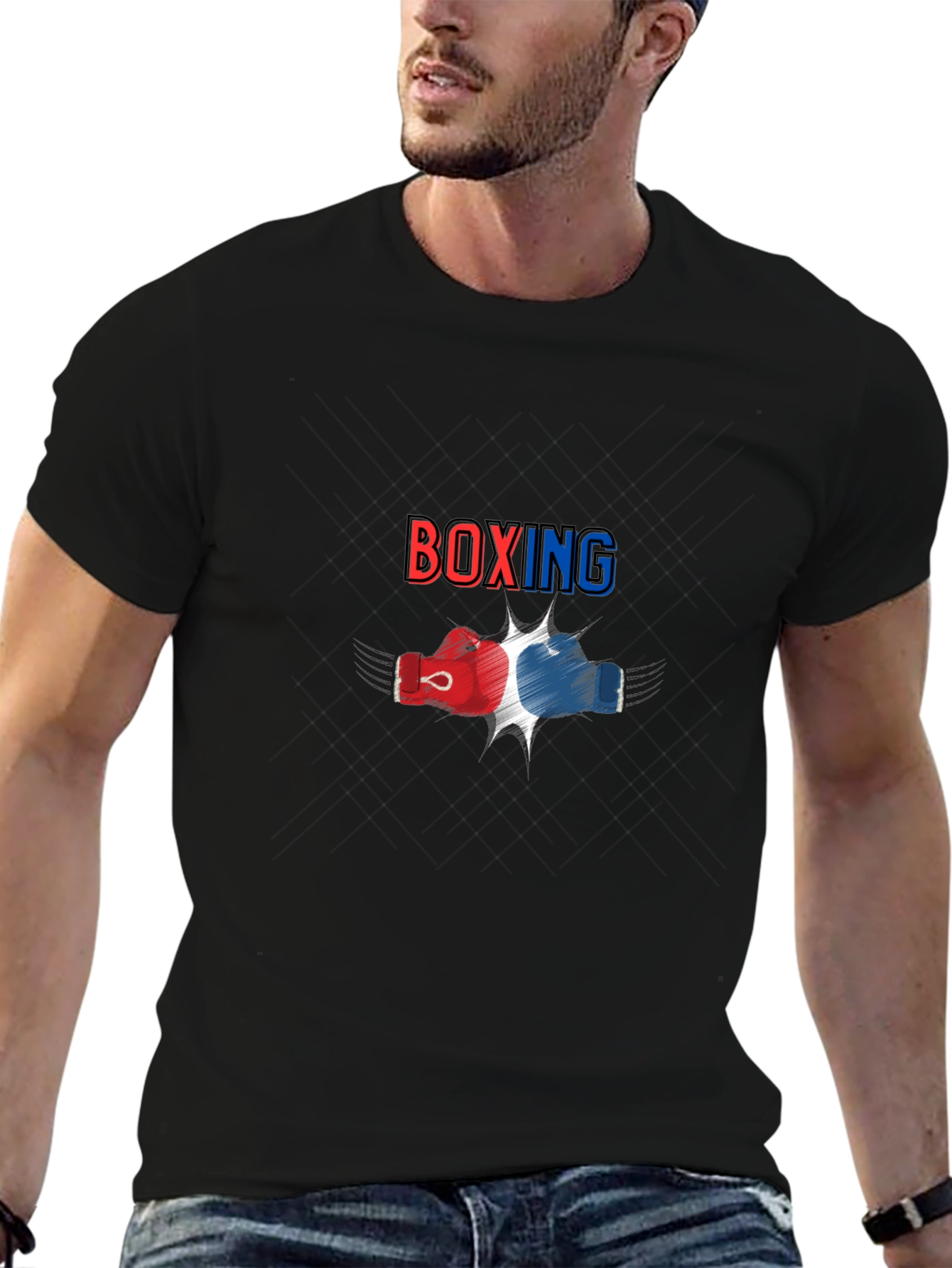 Boxing Graphic Print Black T-Shirt