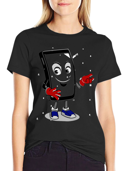 Cartoon Phone Graphic Black T-Shirt