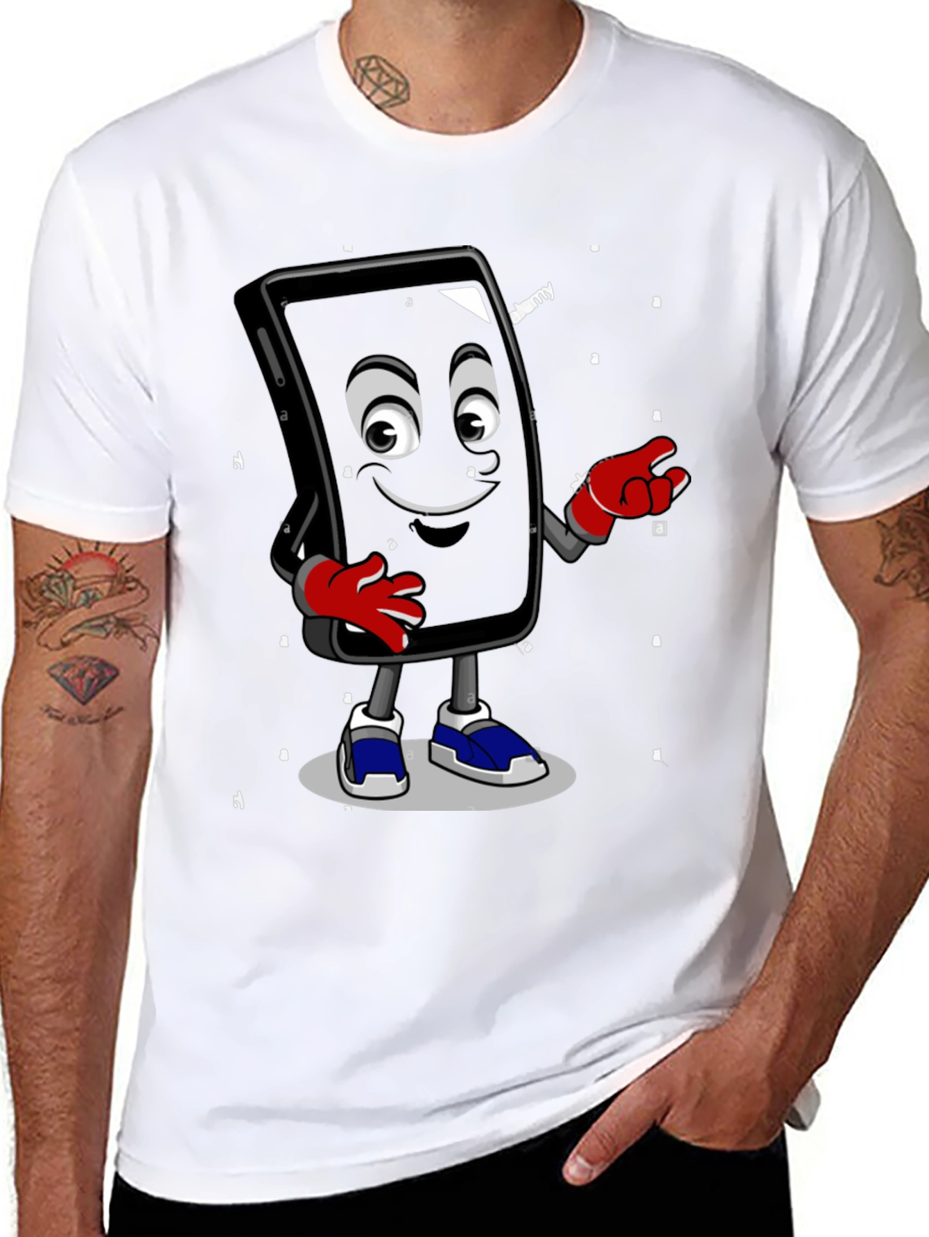 Cartoon Phone Graphic Black T-Shirt