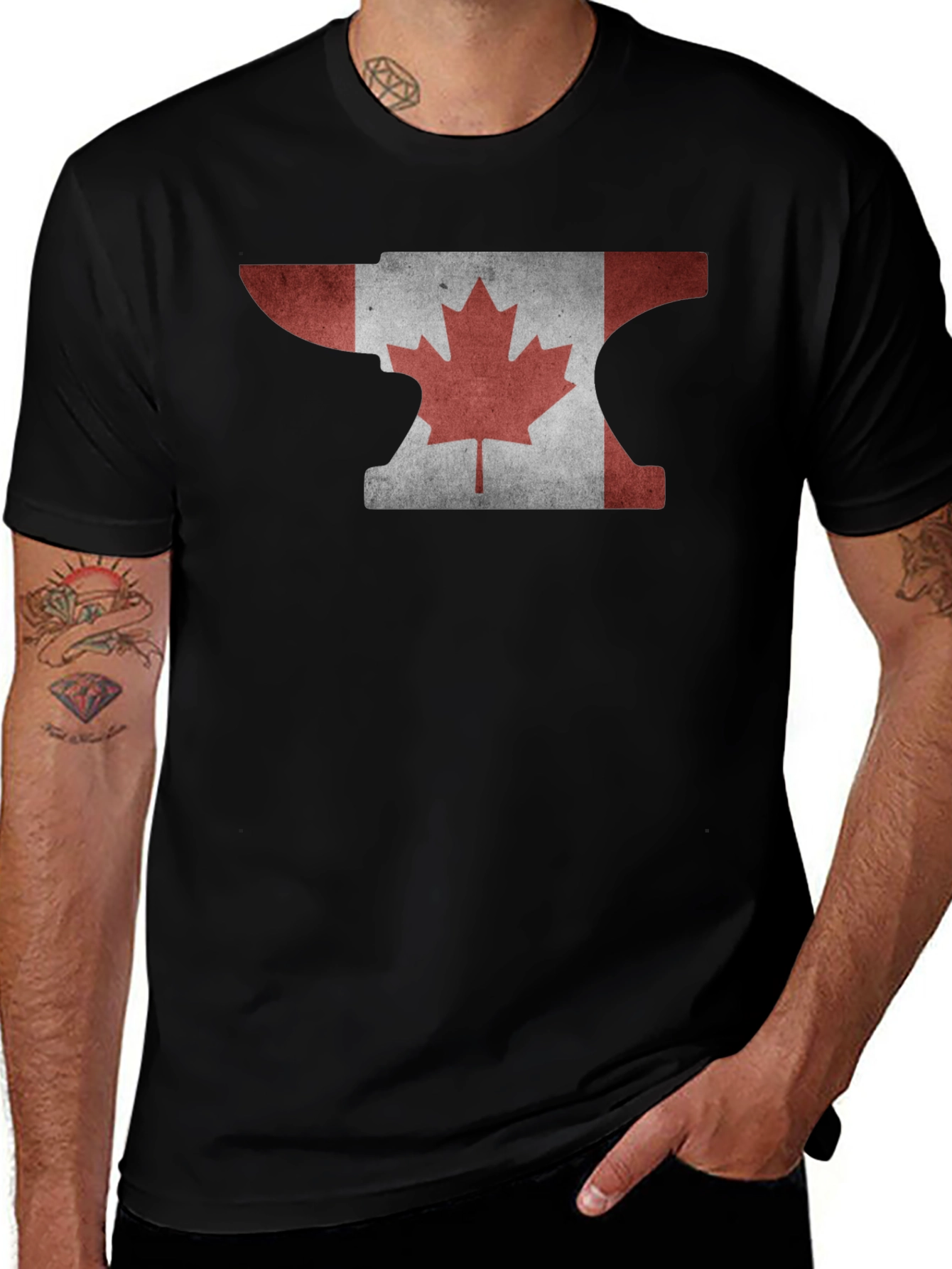 Canadian Flag Anvil Graphic T-Shirt - Black