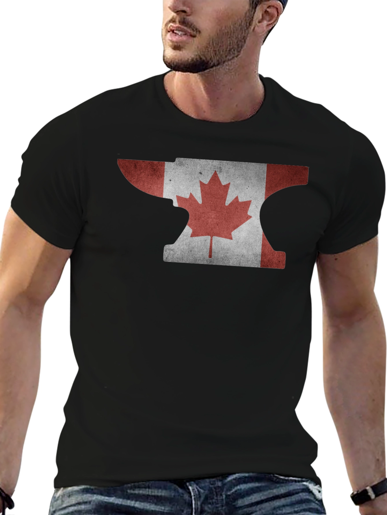 Canadian Flag Anvil Graphic T-Shirt - Black