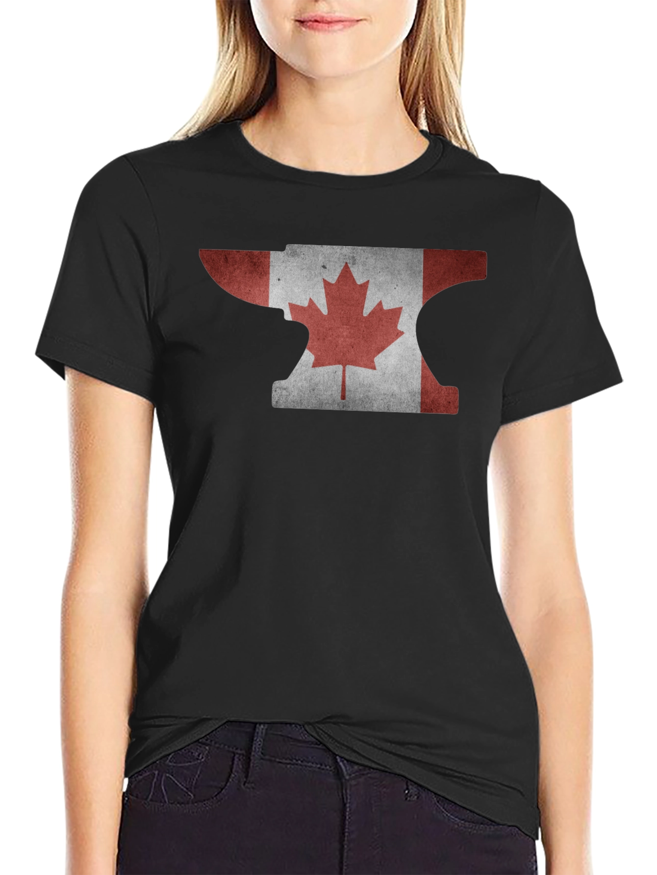 Canadian Flag Anvil Graphic T-Shirt - Black