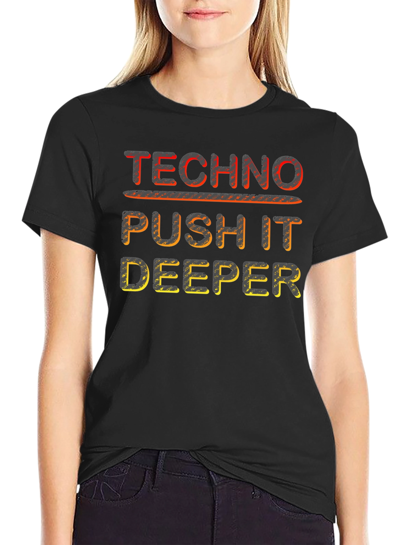 Techno Push It Deeper Black Graphic Tee