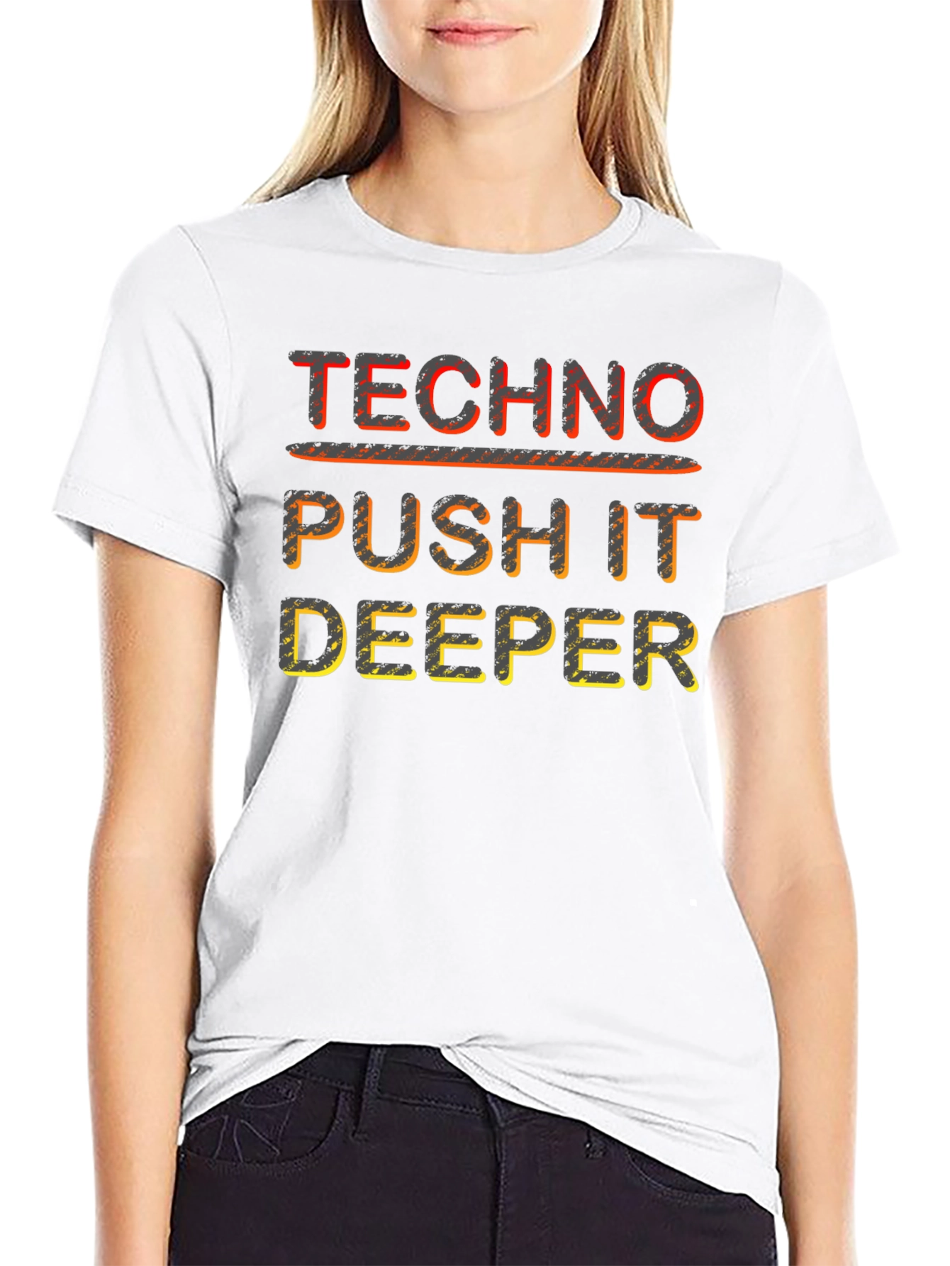 Techno Push It Deeper Black Graphic Tee