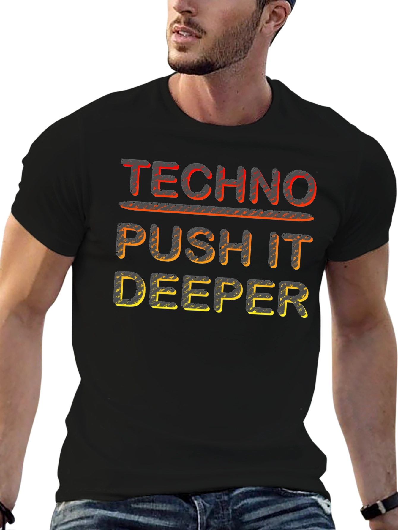 Techno Push It Deeper Black Graphic Tee