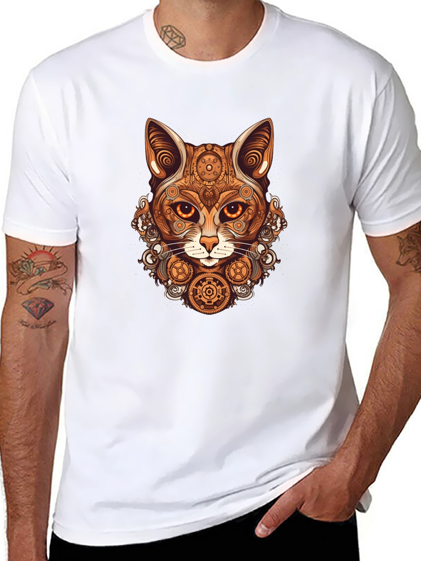Steampunk Cat T-Shirt - Gearwork Feline Design