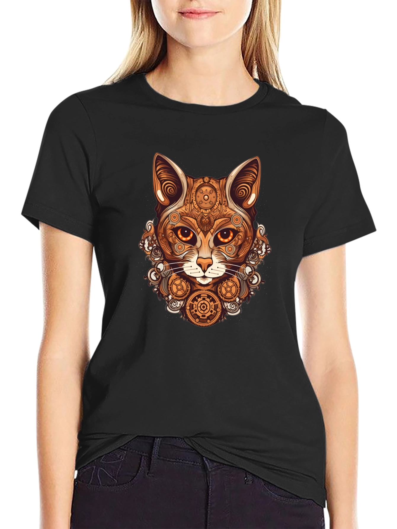 Steampunk Cat T-Shirt - Gearwork Feline Design