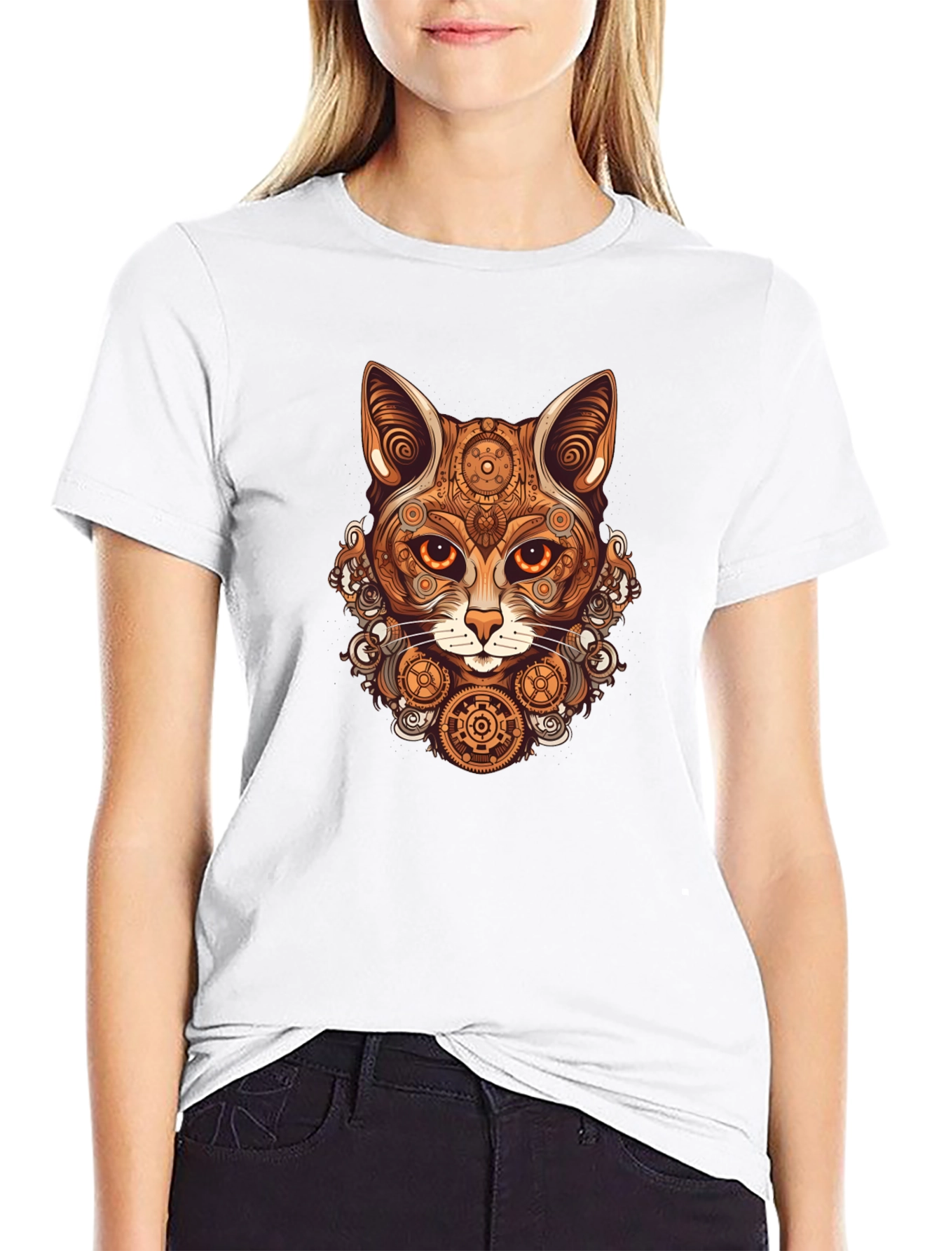 Steampunk Cat T-Shirt - Gearwork Feline Design
