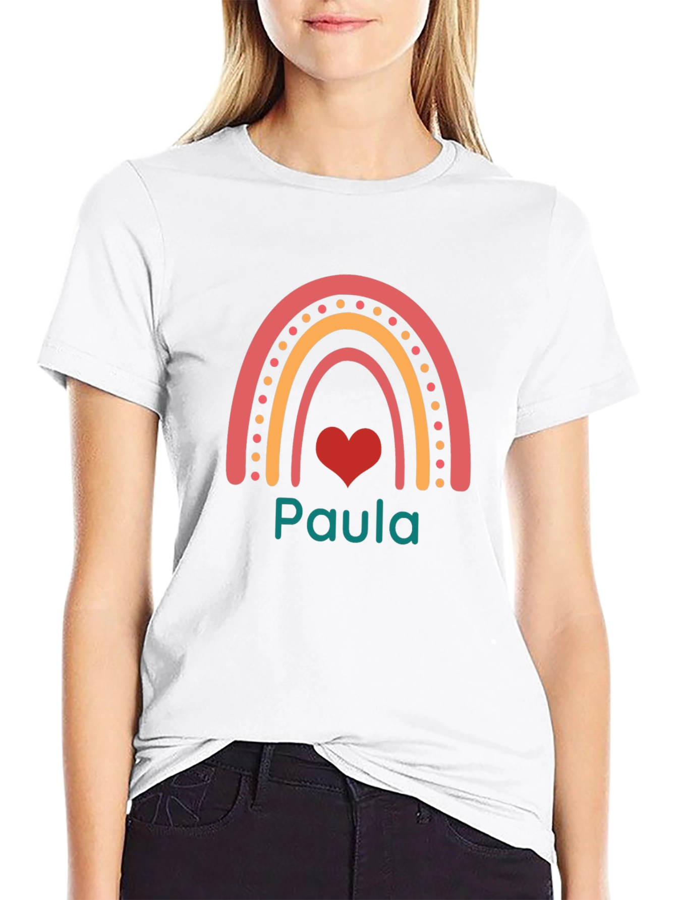 Paula Rainbow Heart Graphic Tee - Black Casual T-Shirt