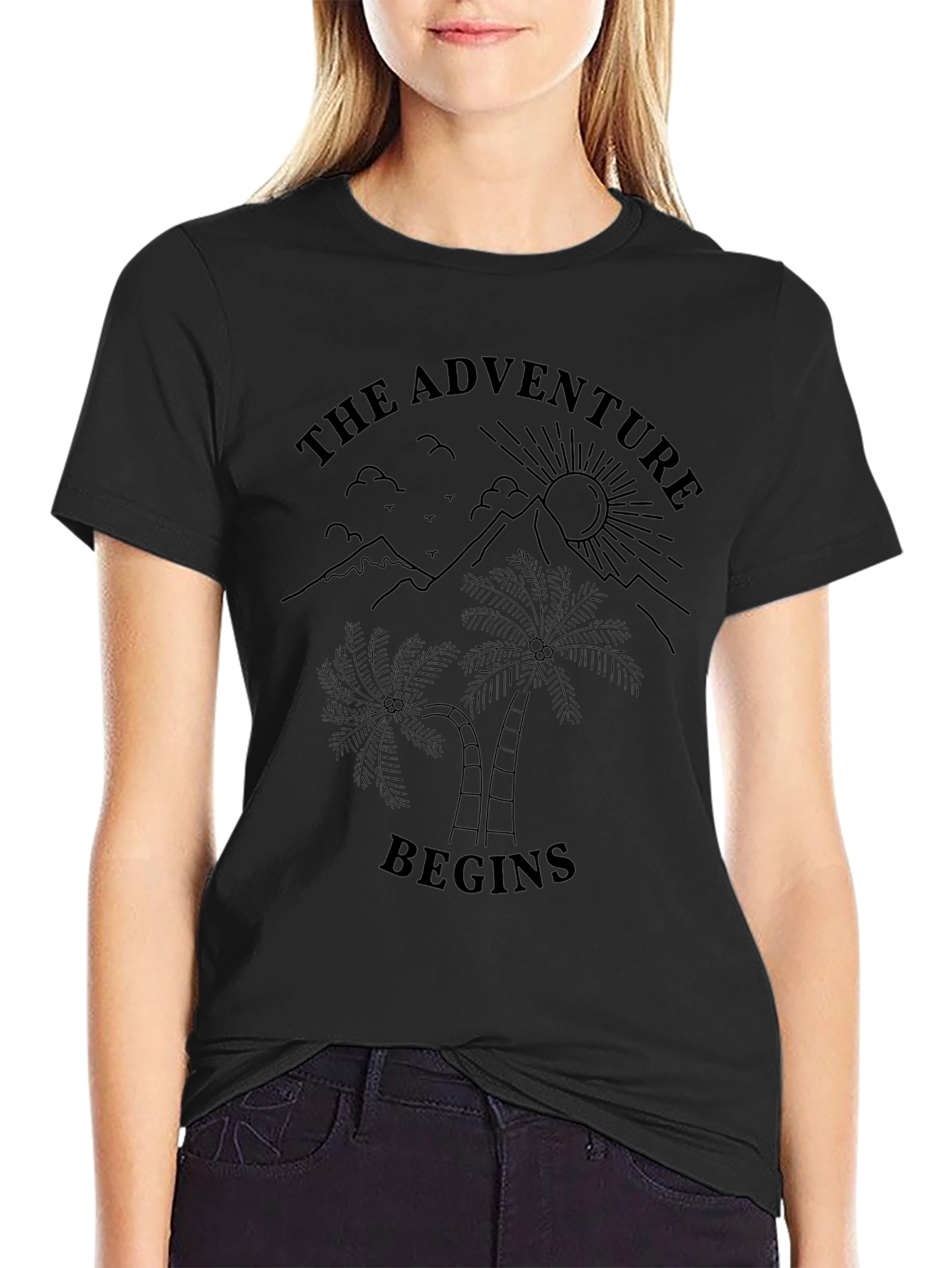 Adventure Begins Graphic Tee - Black