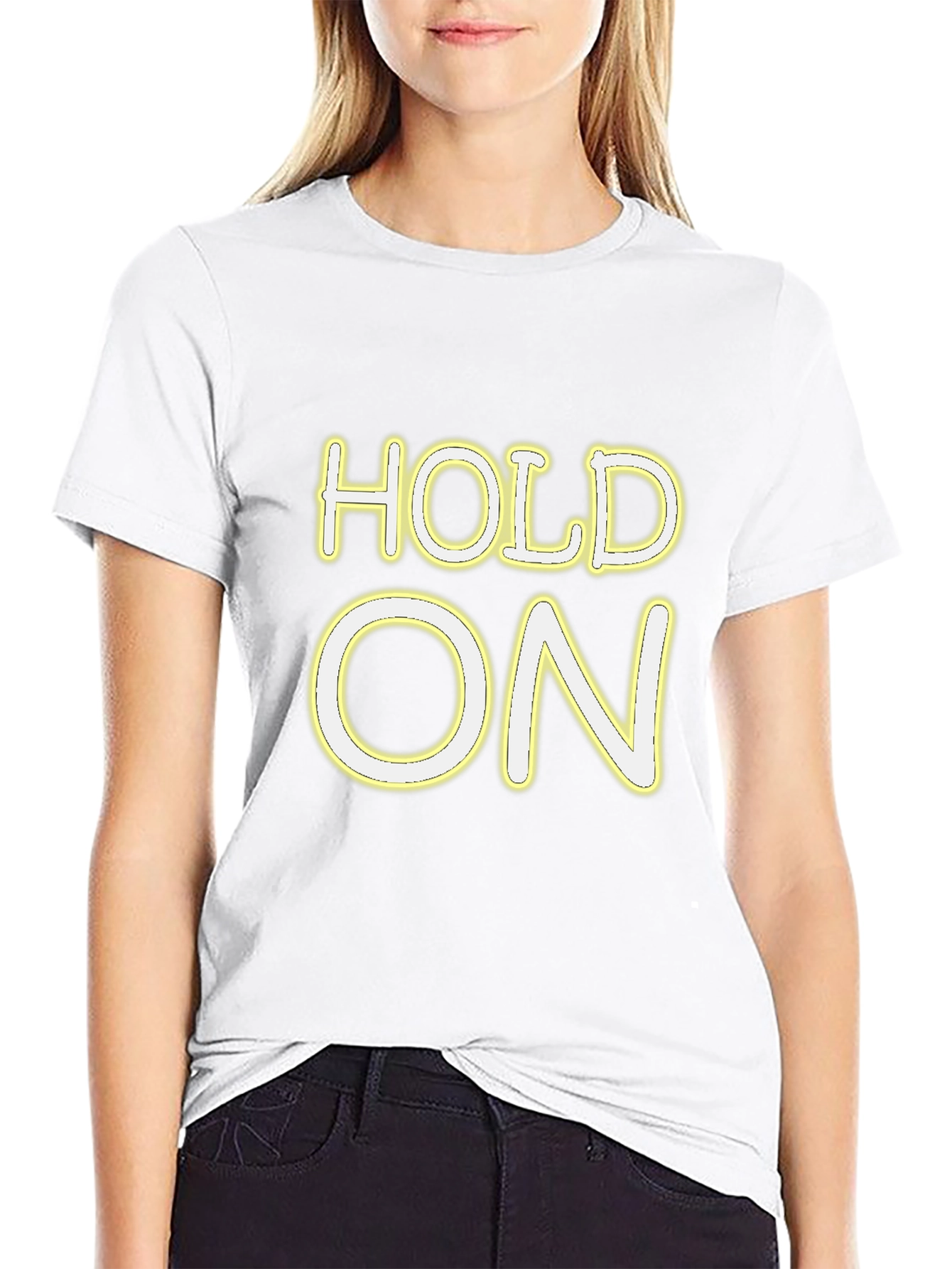 Hold On Graphic Tee - Black Crew Neck Shirt
