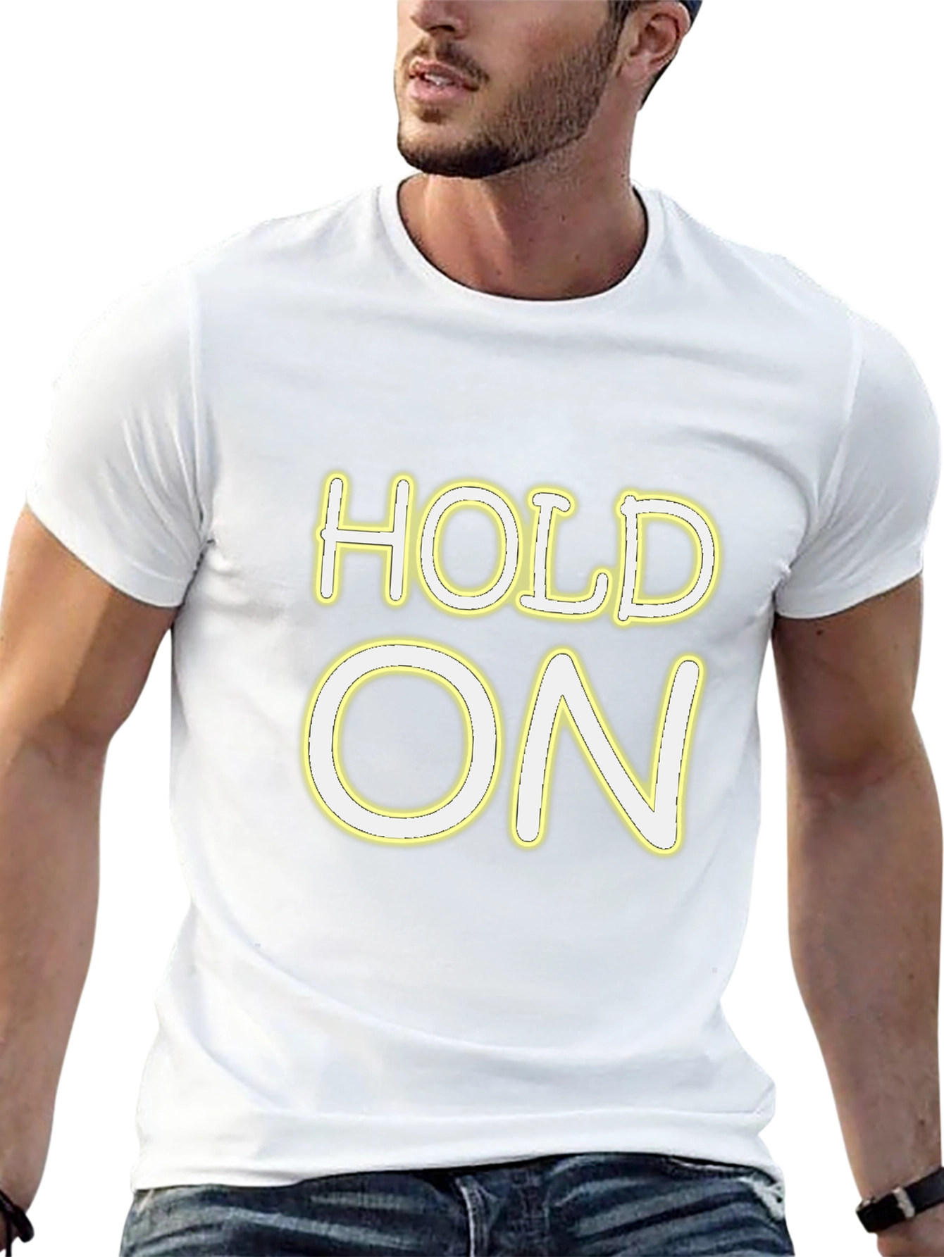 Hold On Graphic Tee - Black Crew Neck Shirt