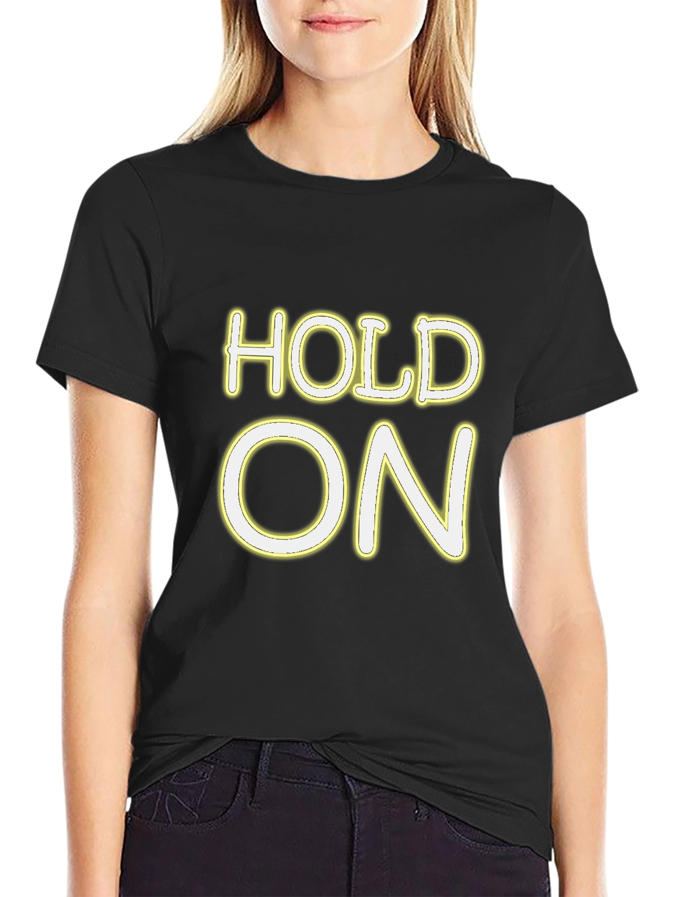 Hold On Graphic Tee - Black Crew Neck Shirt