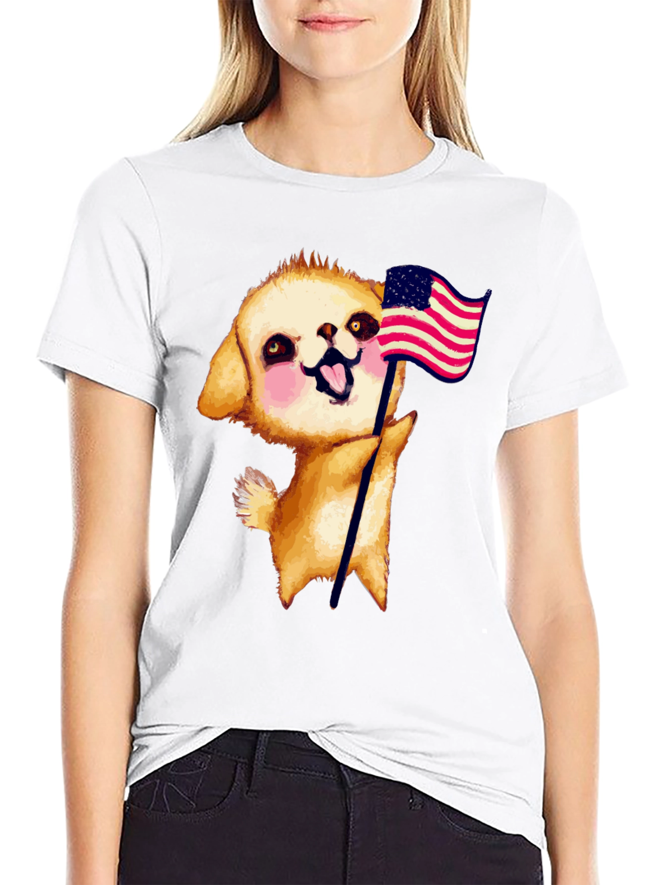 Puppy American Flag Graphic Tee