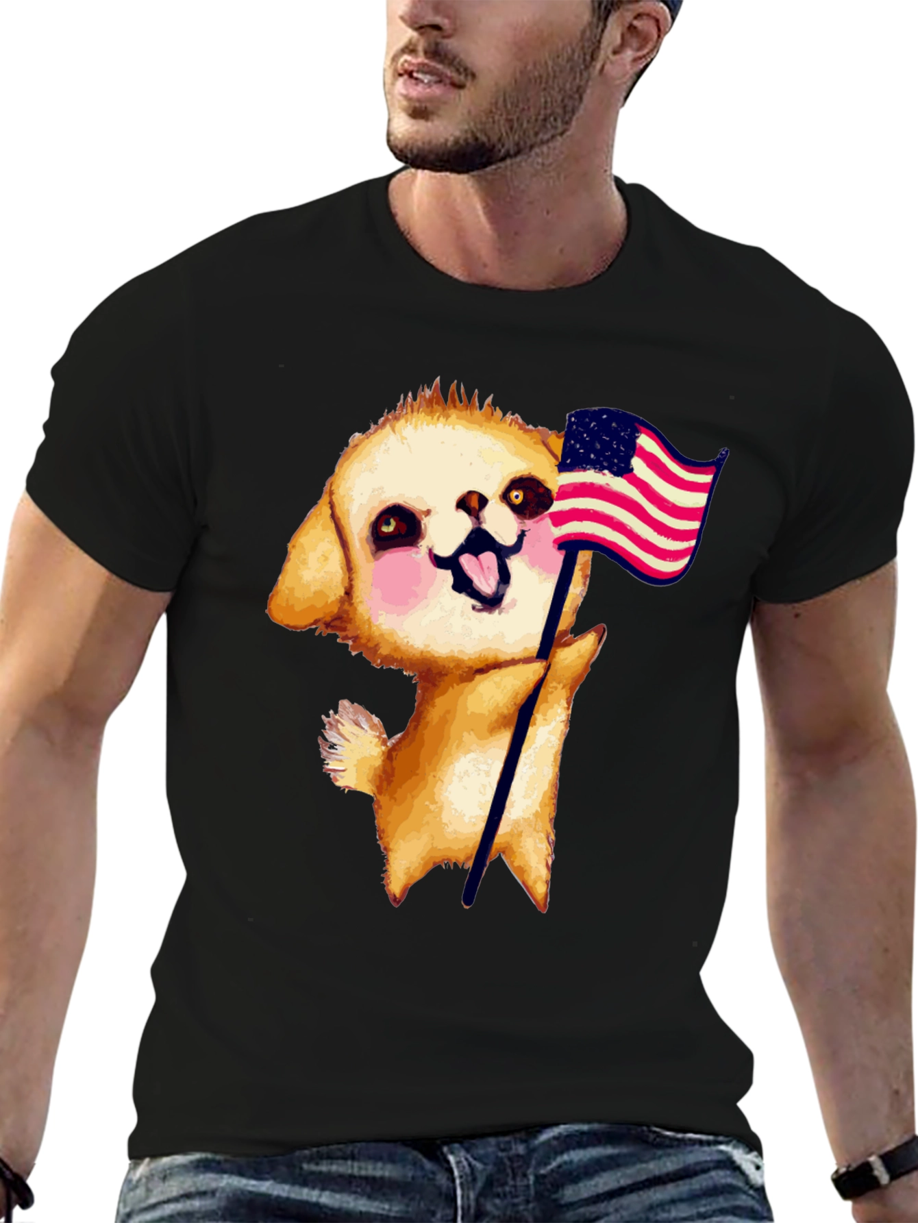 Puppy American Flag Graphic Tee