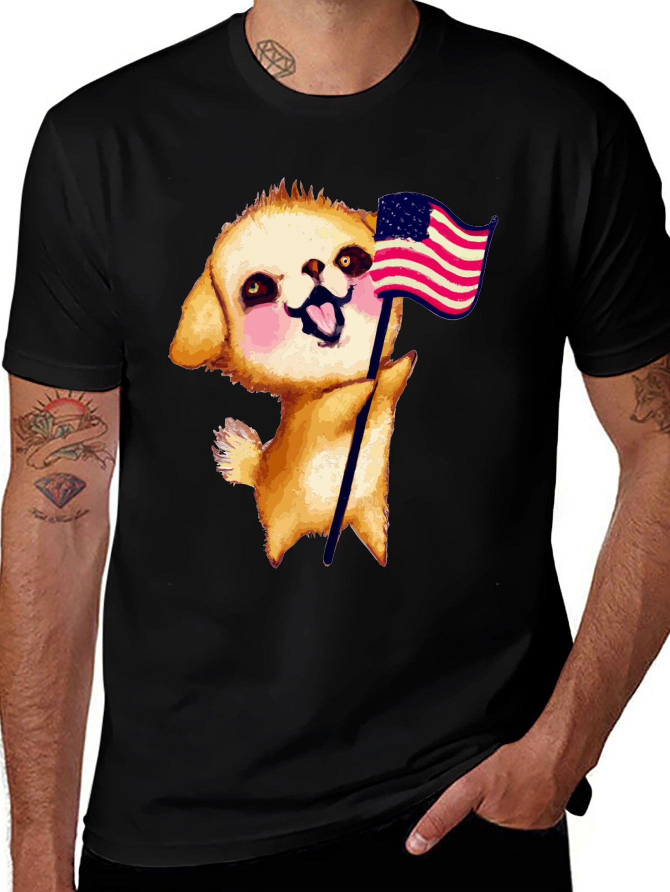 Puppy American Flag Graphic Tee