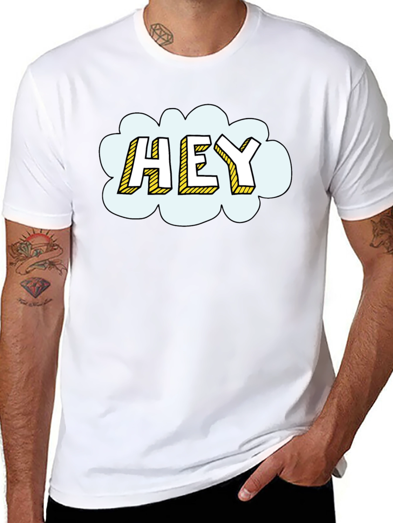 Hey Comic Style Graphic T-Shirt - Trendy Casual Wear