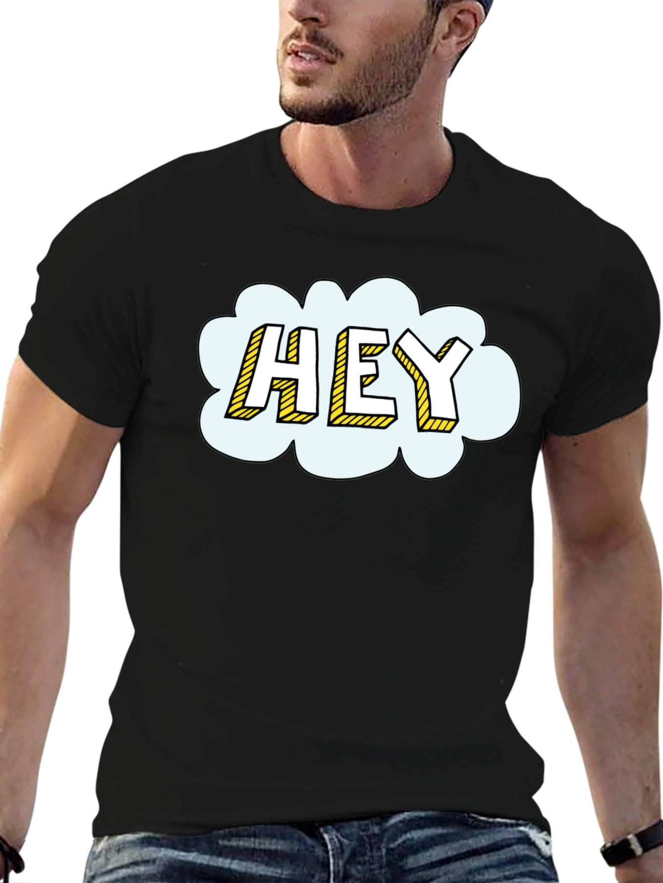 Hey Comic Style Graphic T-Shirt - Trendy Casual Wear