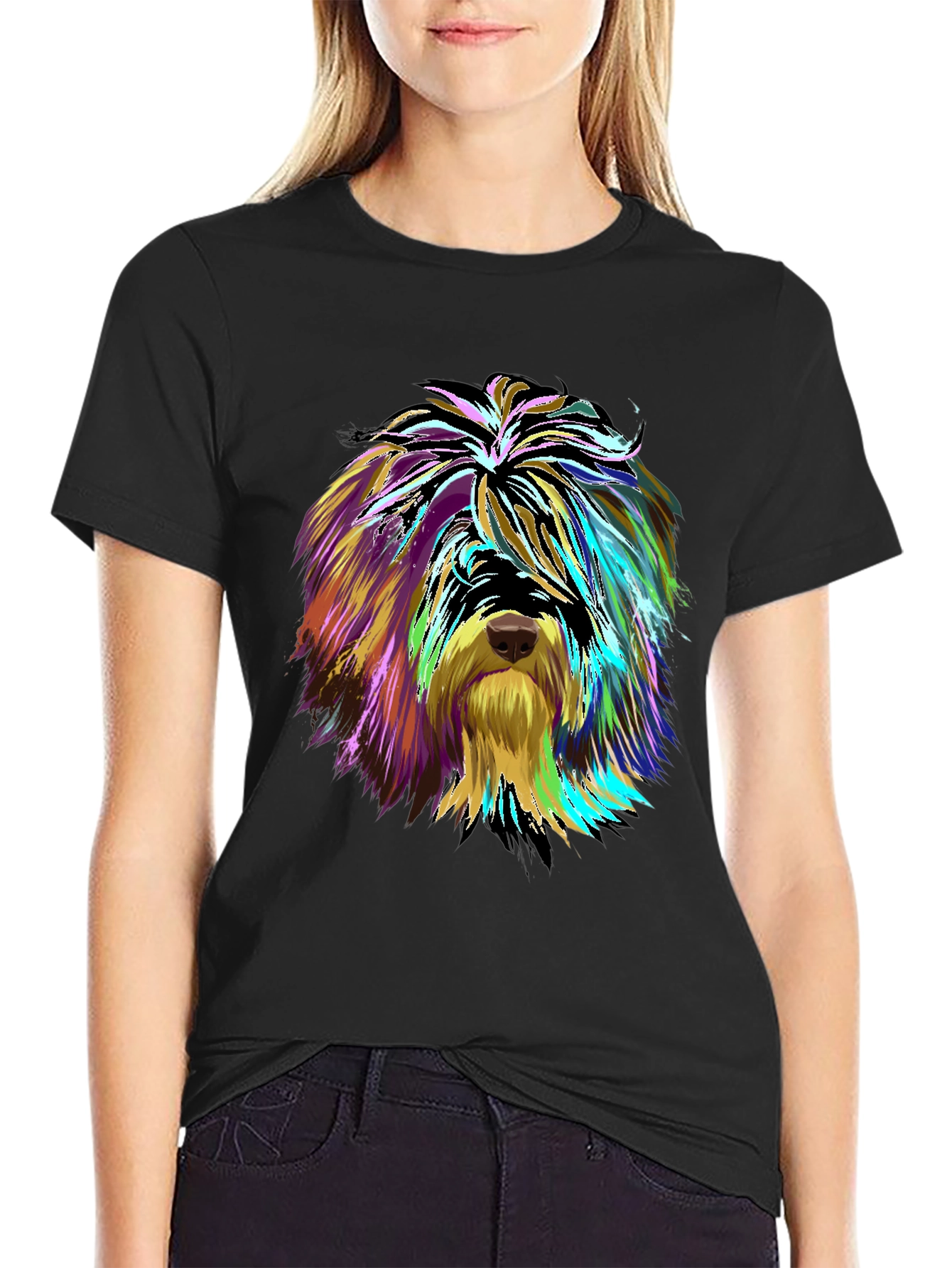 Vibrant Dog Art Graphic Tee - Unisex Black T-Shirt