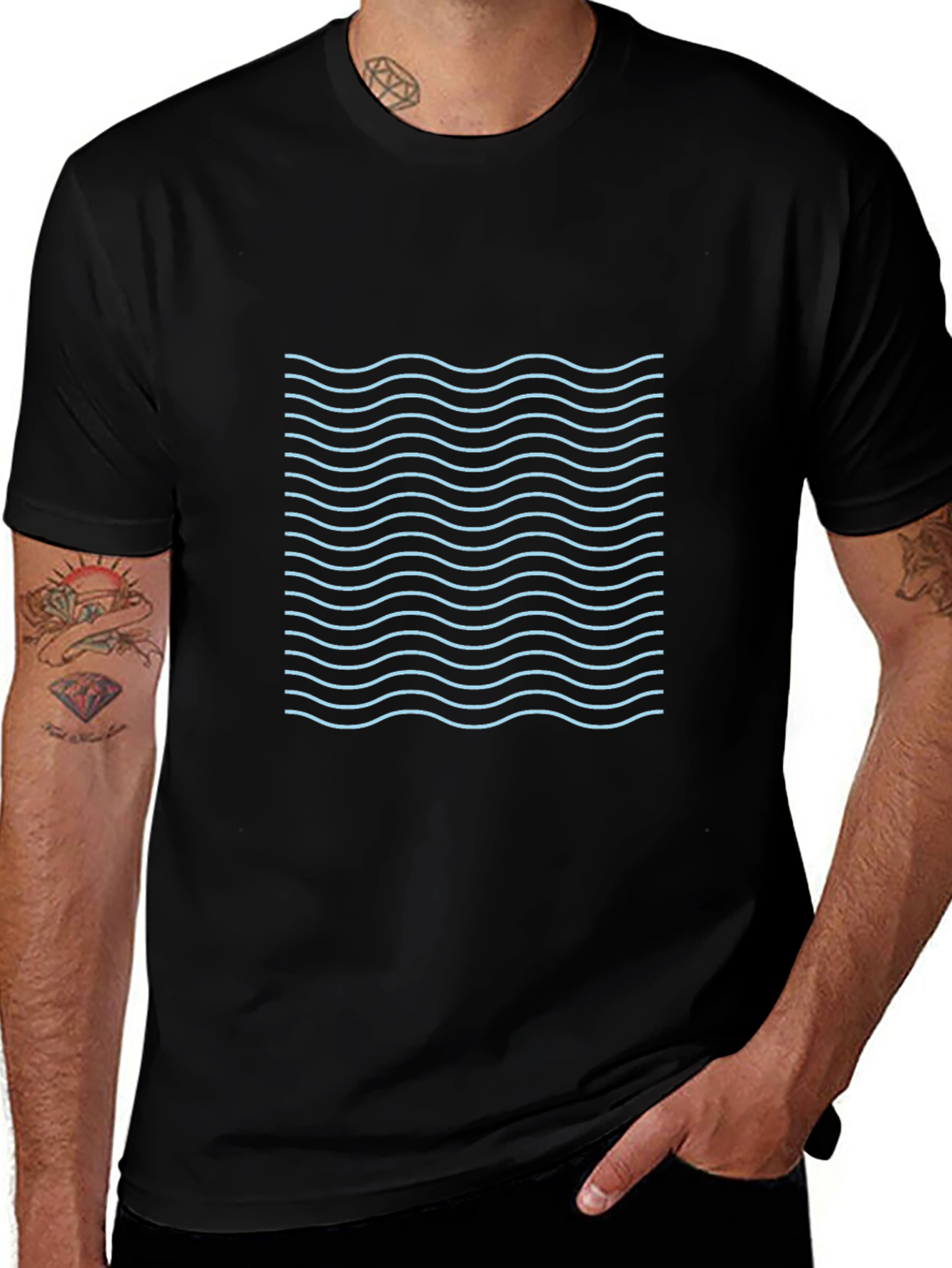 Wave Pattern Black T-Shirt
