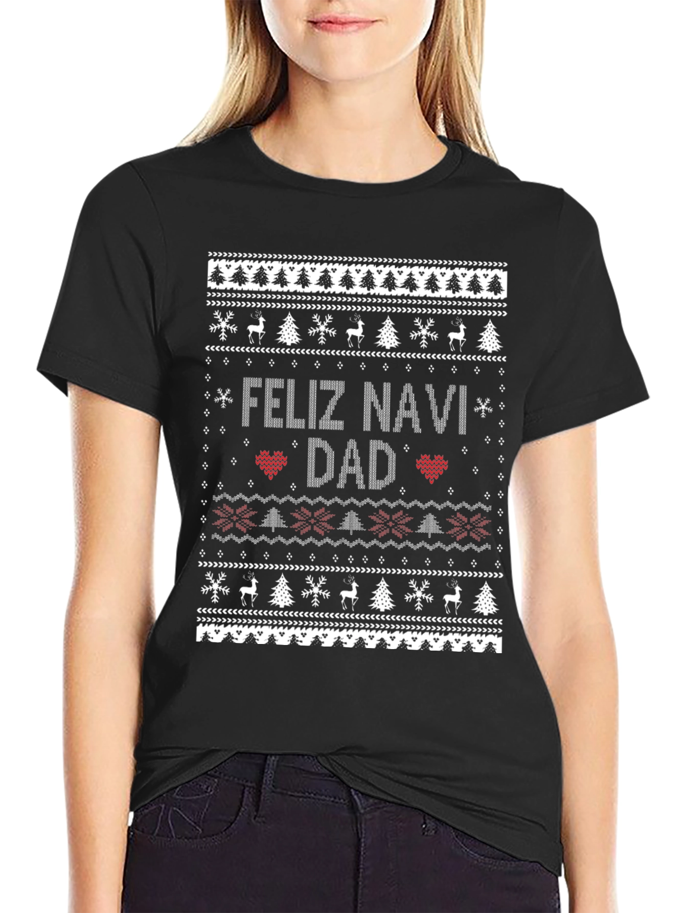 Feliz Navi Dad Christmas Sweater Style Black T-Shirt