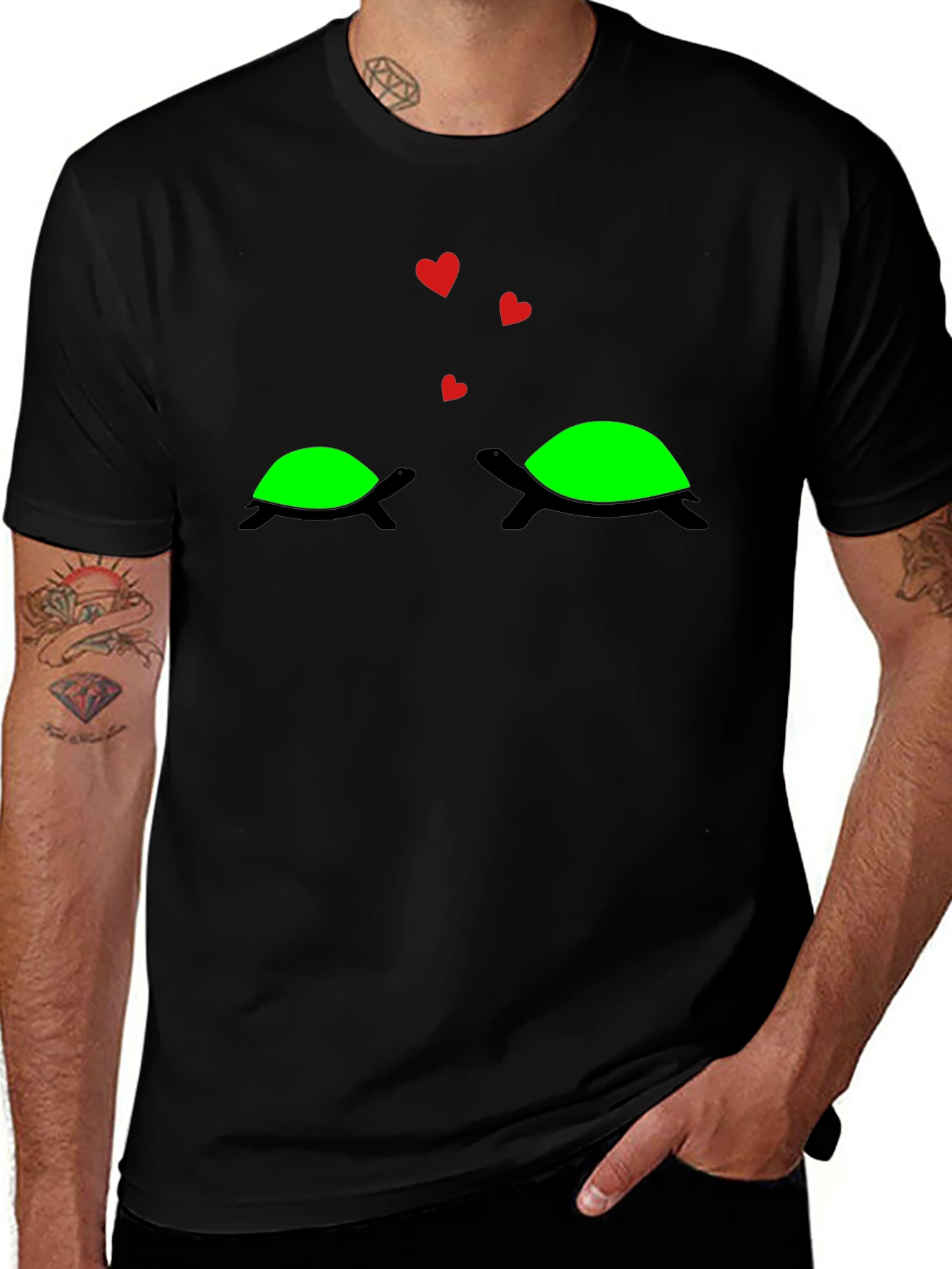 Cute Turtle Love Black T-Shirt