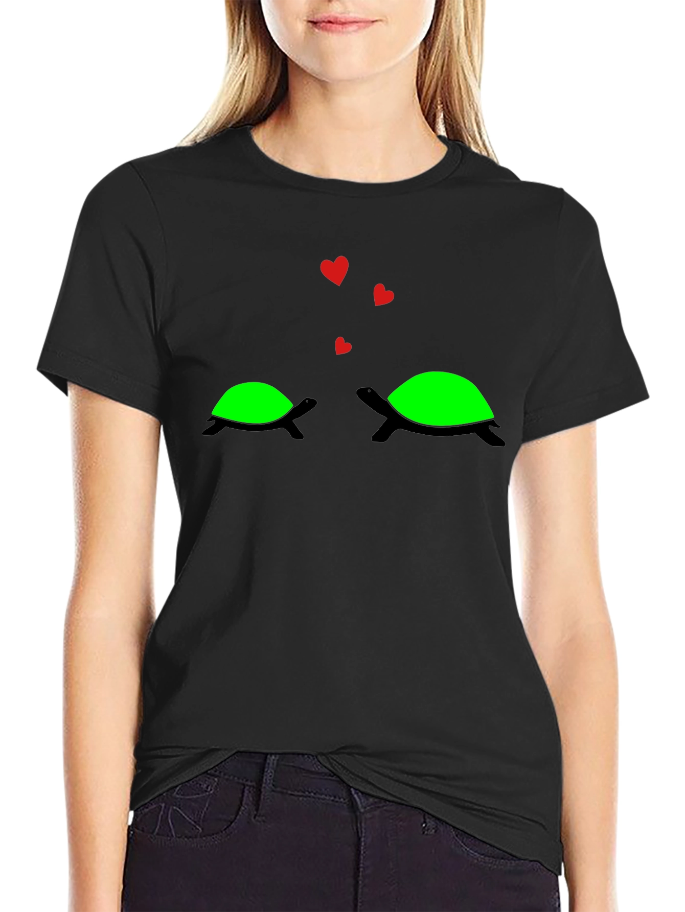 Cute Turtle Love Black T-Shirt